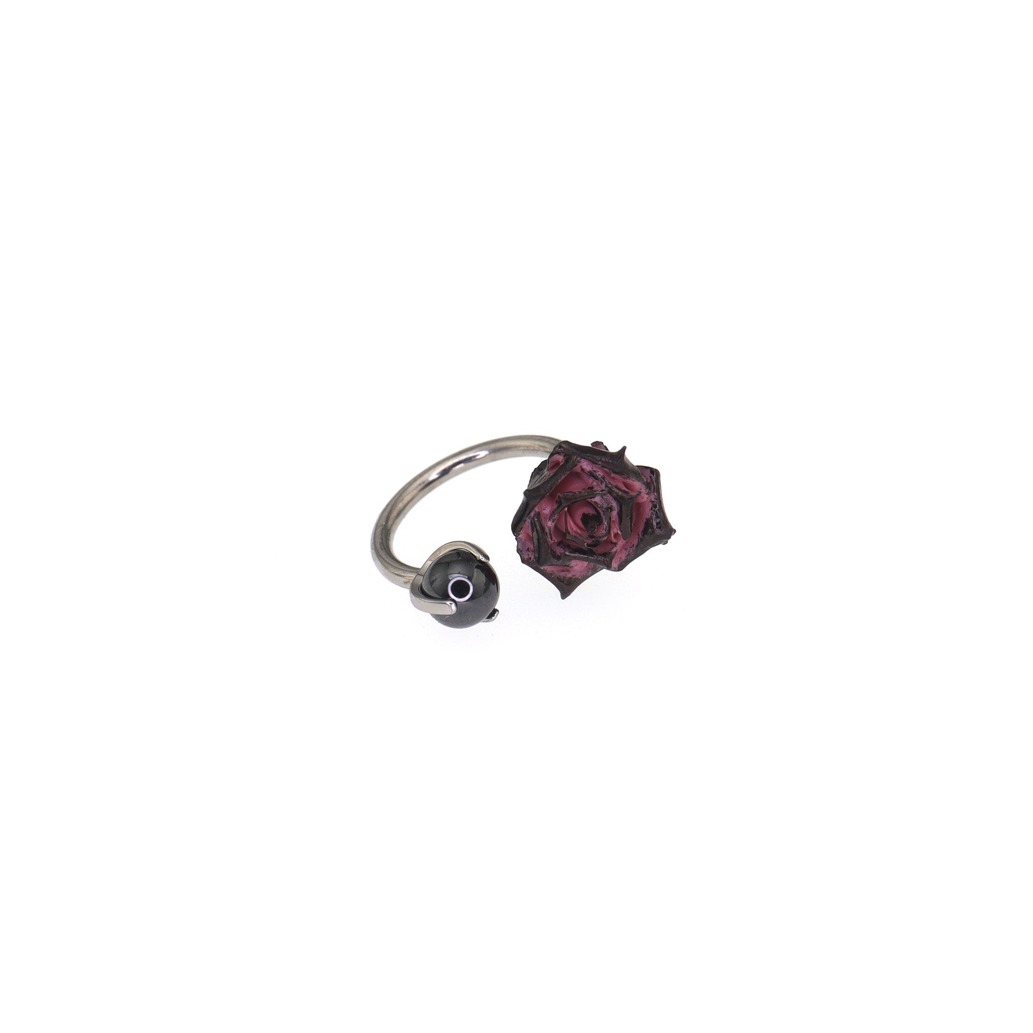 Black Red Rose CZ Titanium Horseshoe Ring