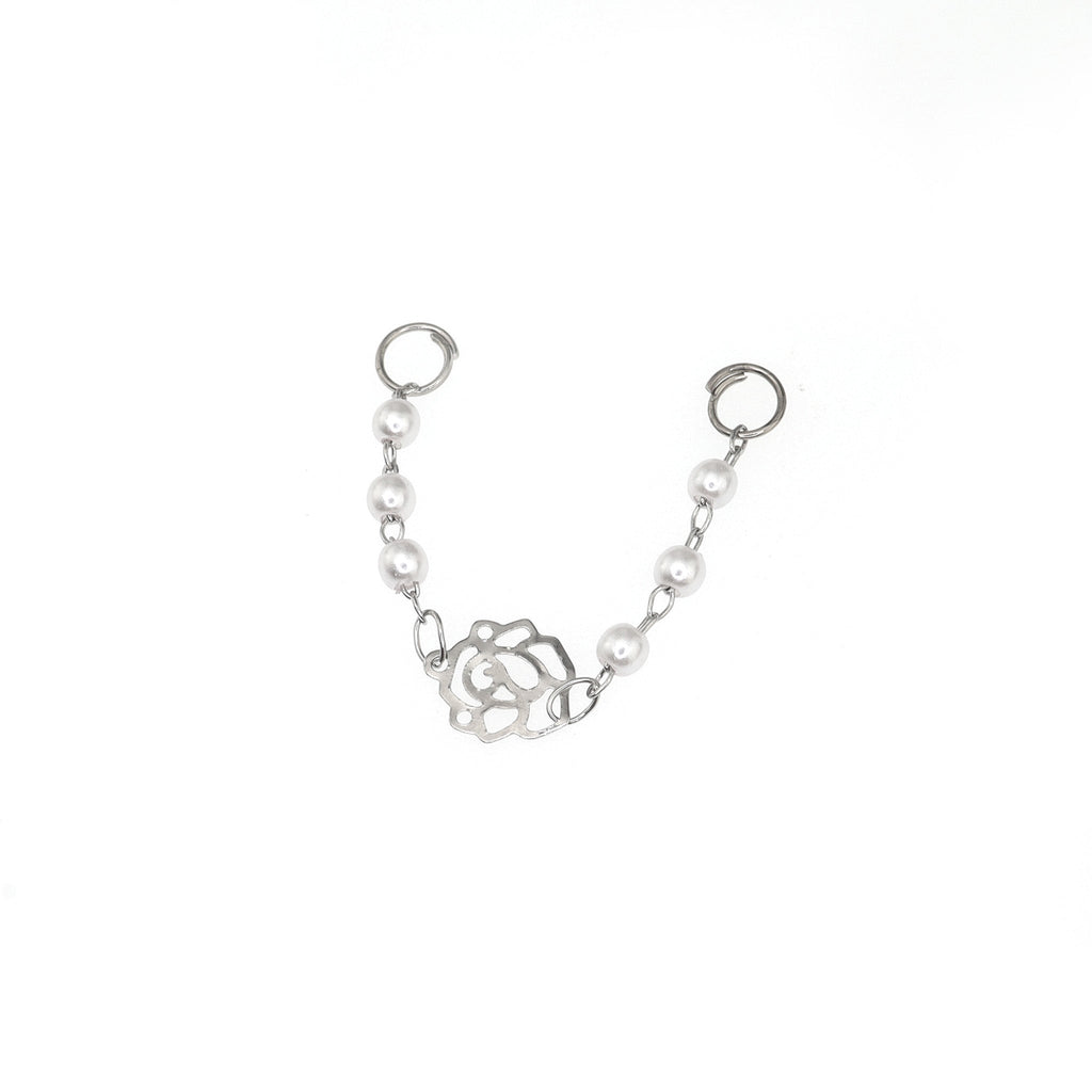 Openwork Rose & Pearl Chain stainless steel Earrings