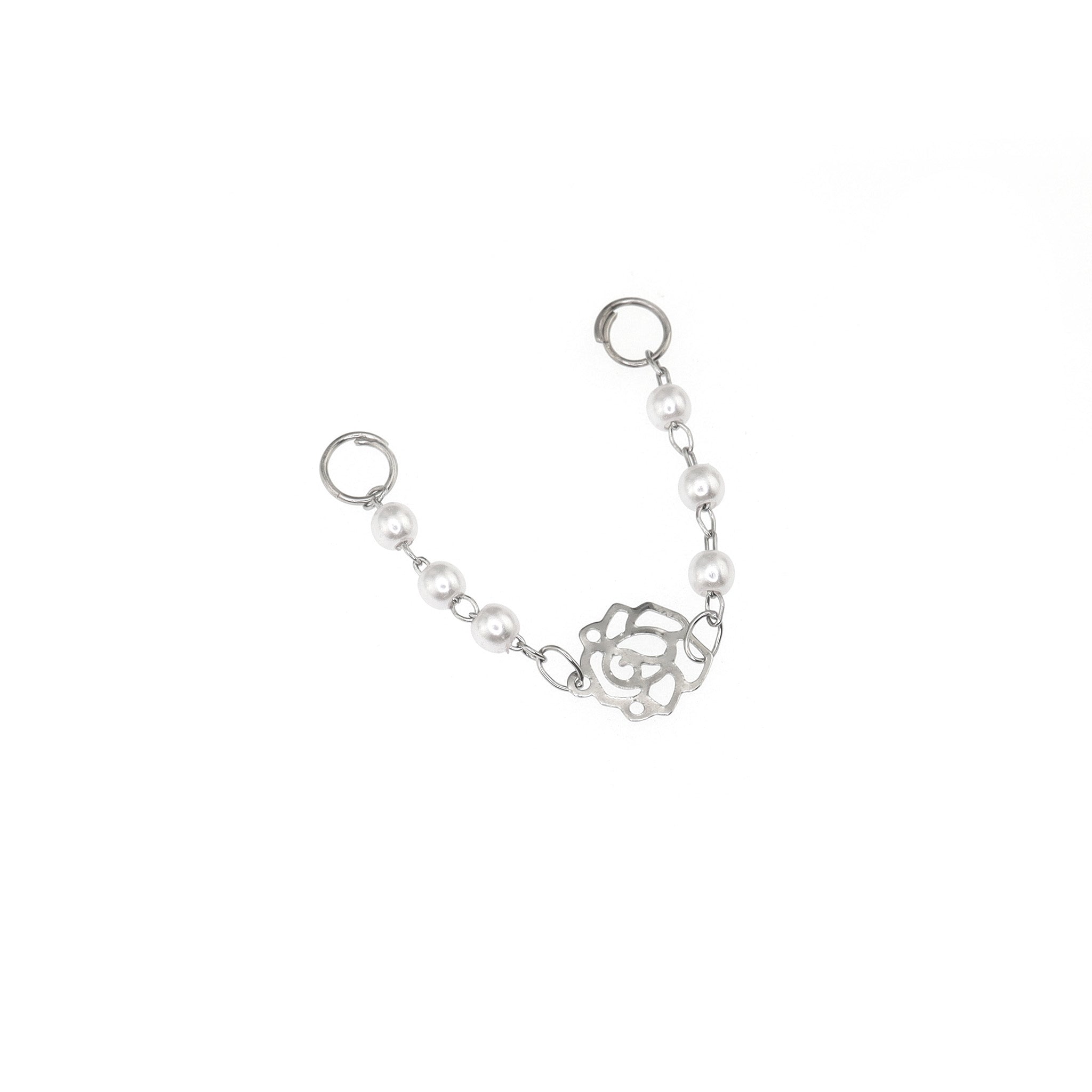 Openwork Rose & Pearl Chain stainless steel Earrings