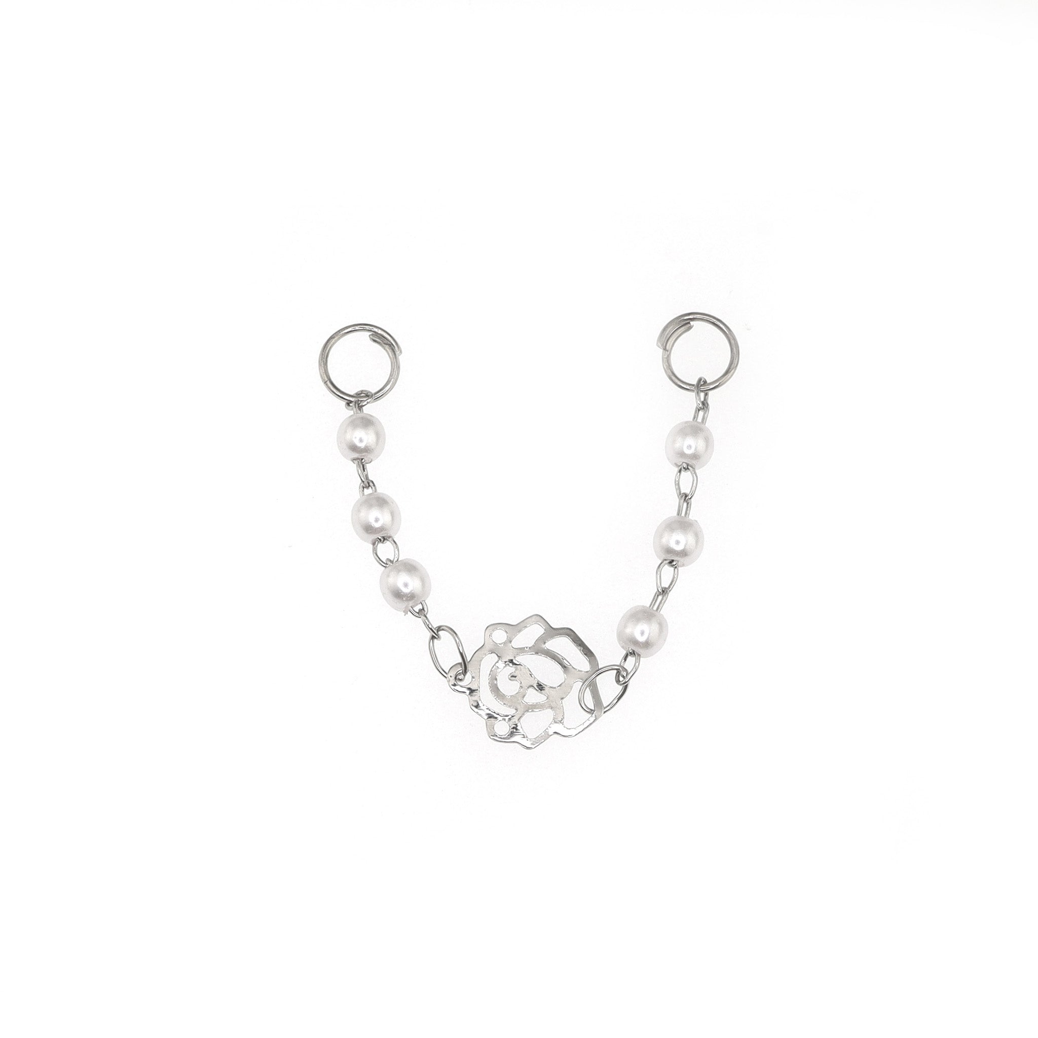 Openwork Rose & Pearl Chain stainless steel Earrings