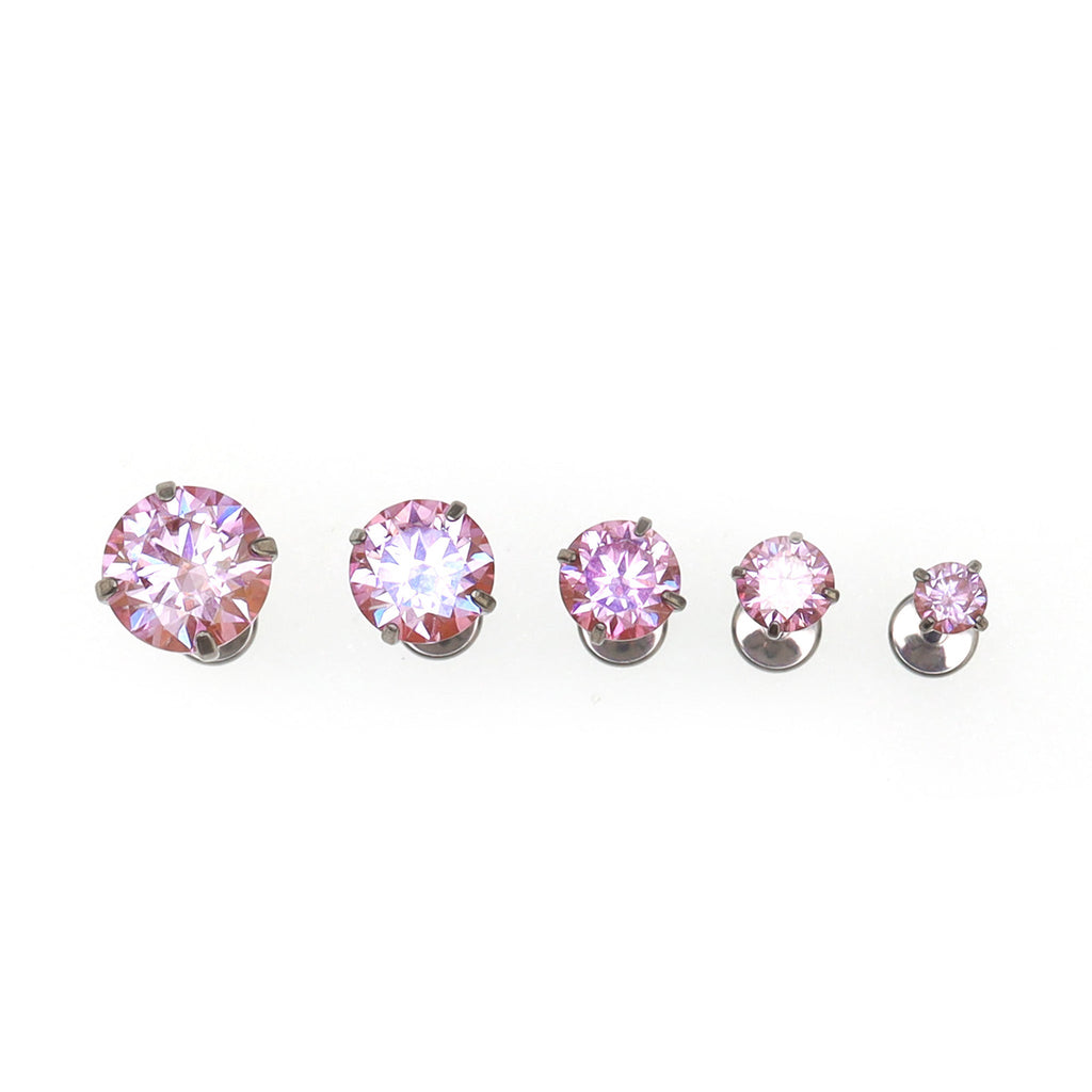 High Shine Pink Moissanite Internally Threaded Titanium Stud