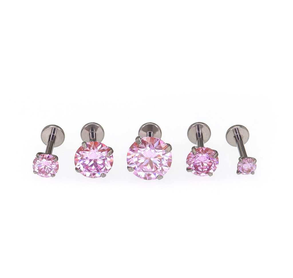 High Shine Pink Moissanite Internally Threaded Titanium Stud