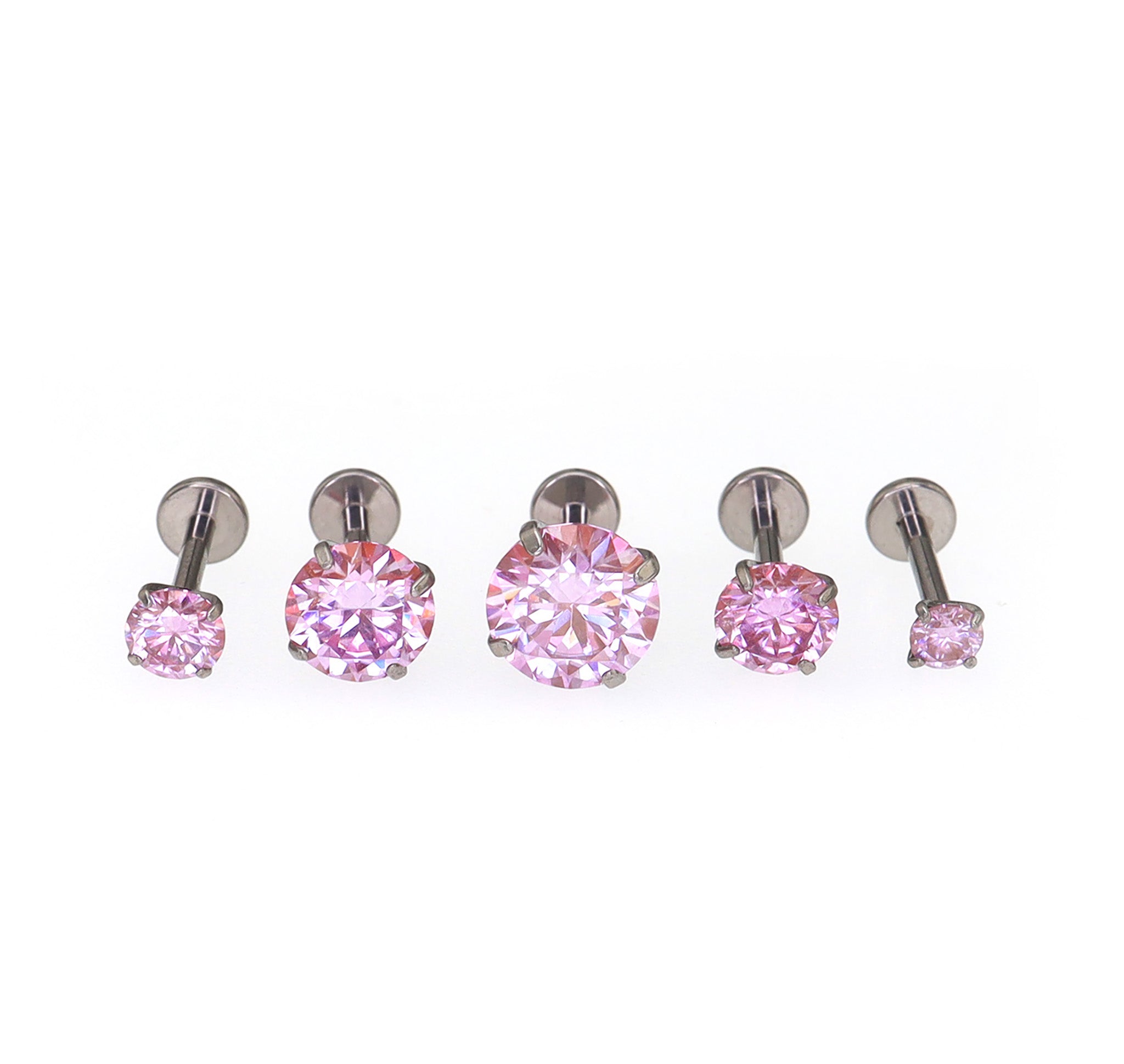 High Shine Pink Moissanite Internally Threaded Titanium Stud