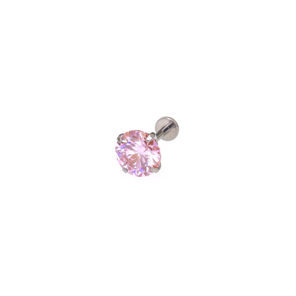 High Shine Pink Moissanite Internally Threaded Titanium Stud