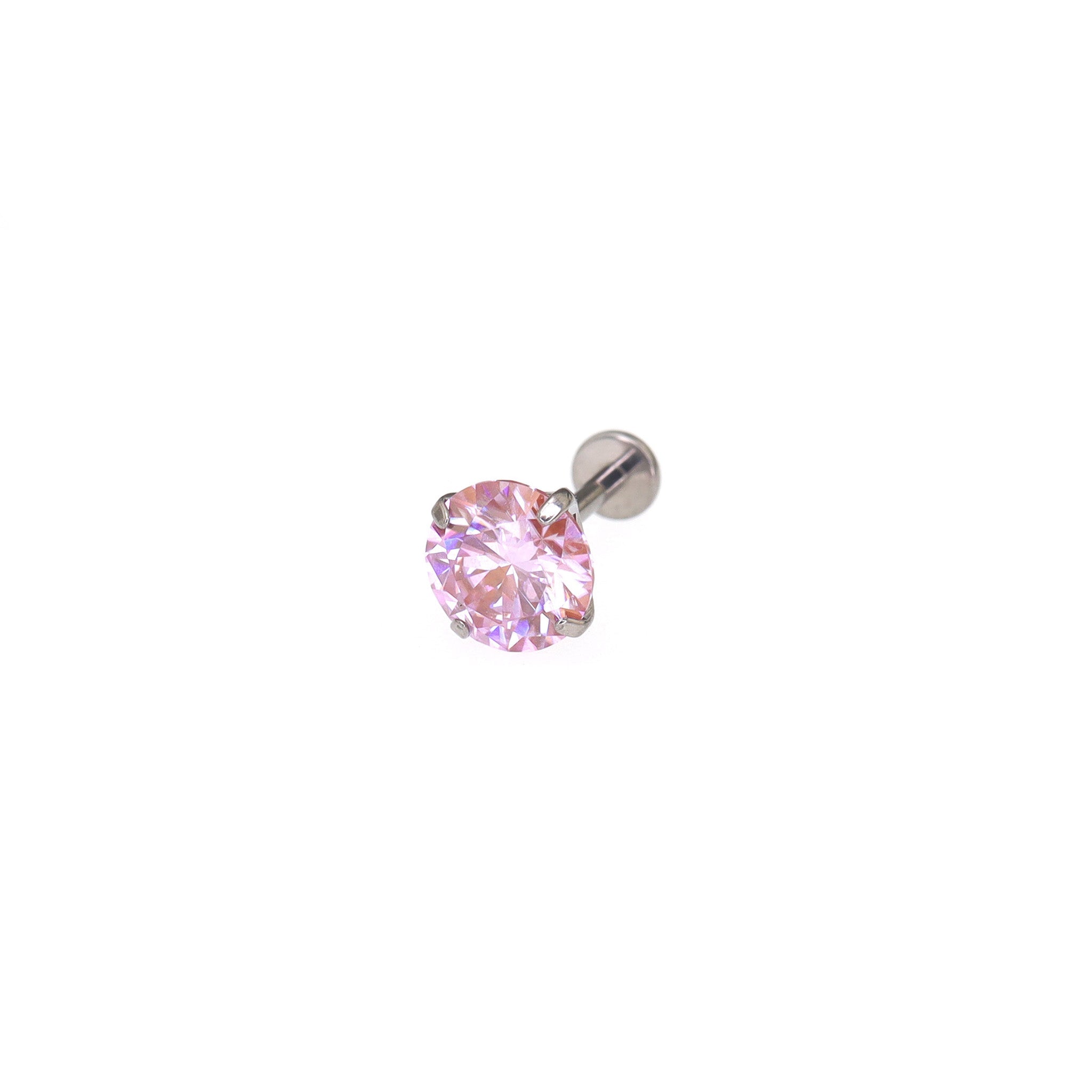 High Shine Pink Moissanite Internally Threaded Titanium Stud