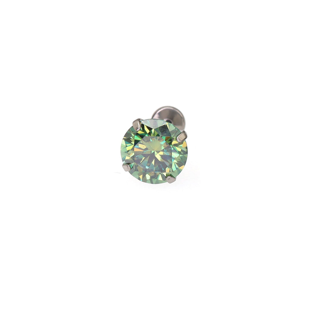 High Shine Green Moissanite Internally Threaded Titanium Stud