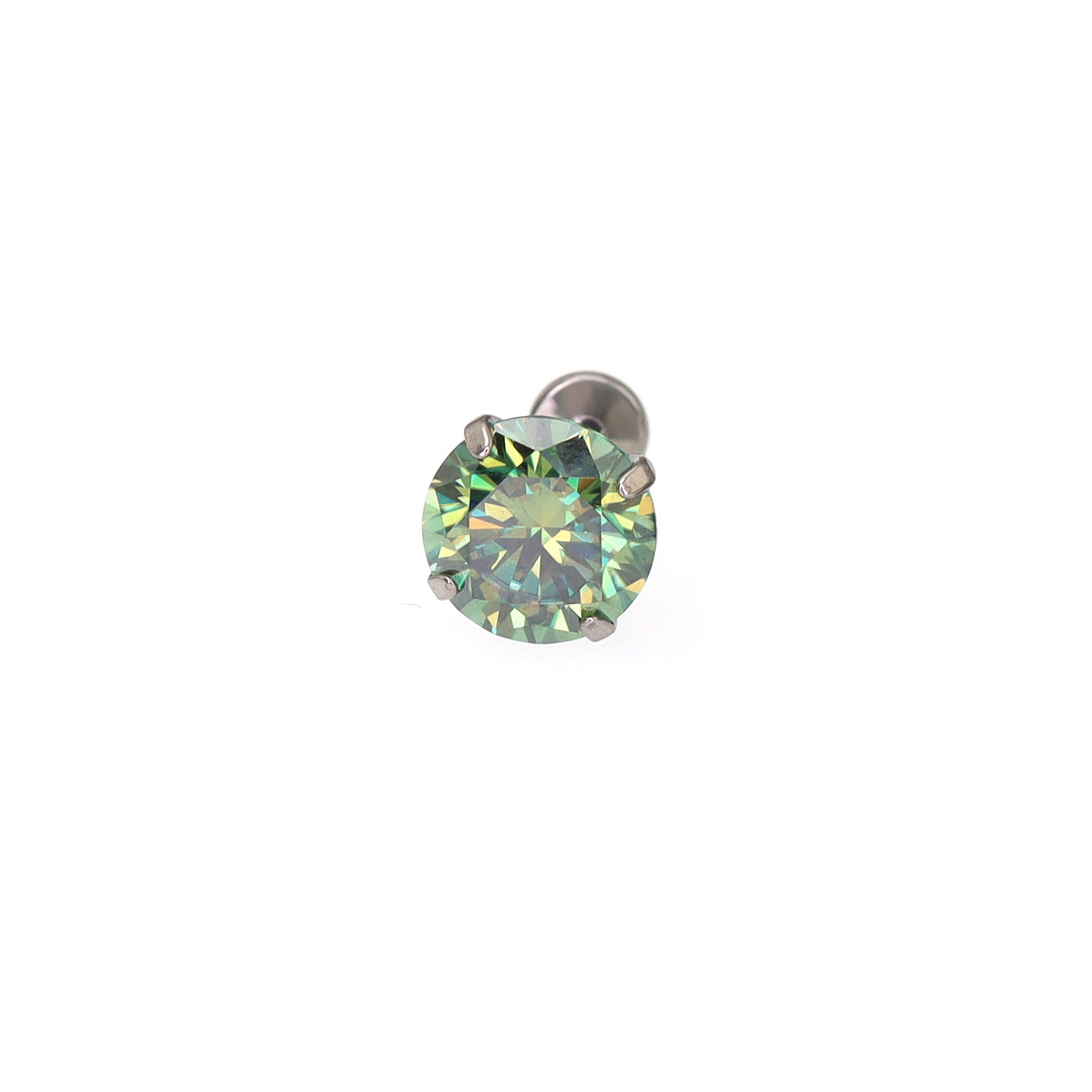 High Shine Green Moissanite Internally Threaded Titanium Stud