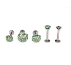 High Shine Green Moissanite Internally Threaded Titanium Stud