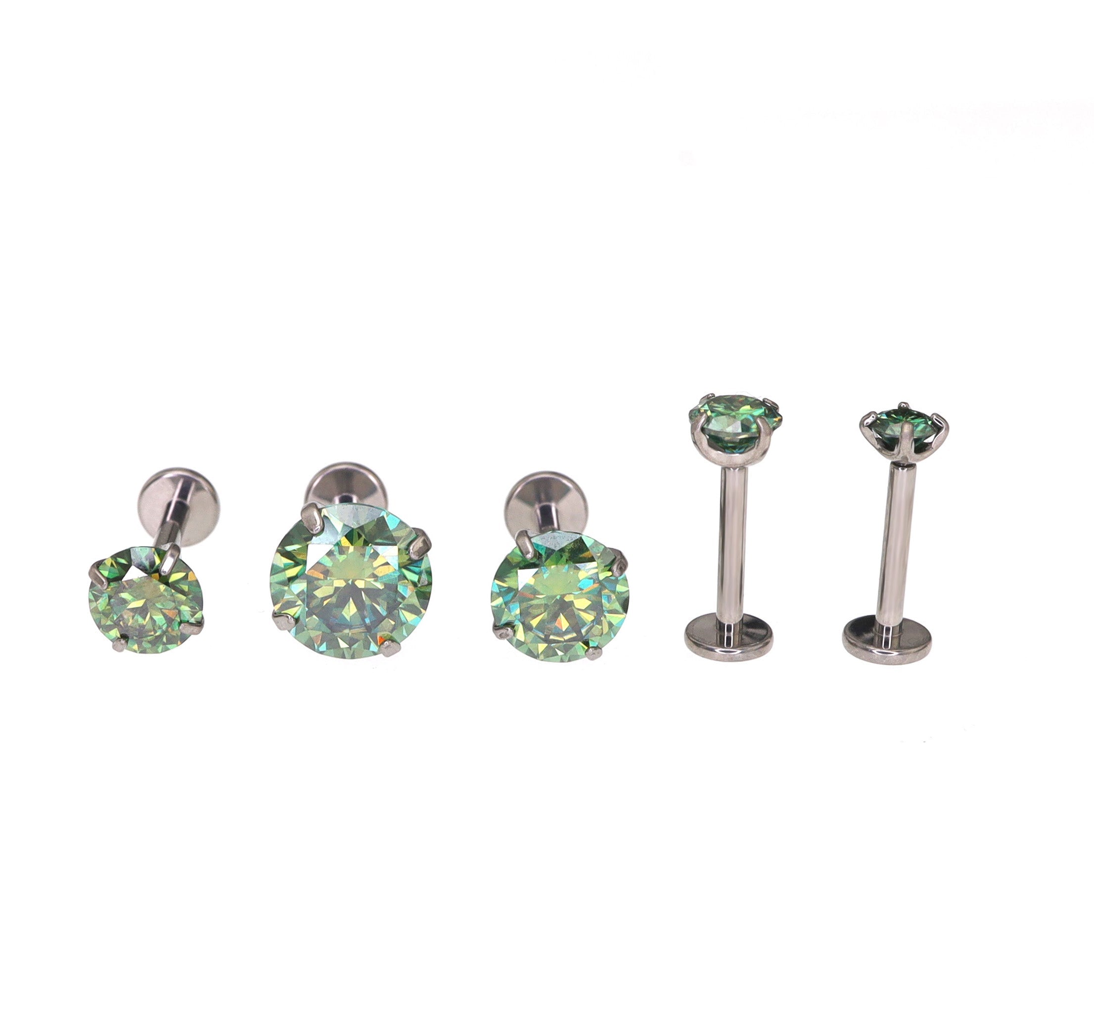 High Shine Green Moissanite Internally Threaded Titanium Stud