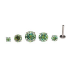 High Shine Green Moissanite Internally Threaded Titanium Stud