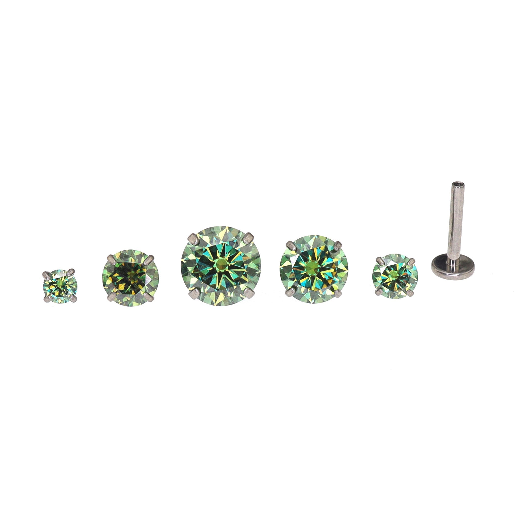 High Shine Green Moissanite Internally Threaded Titanium Stud