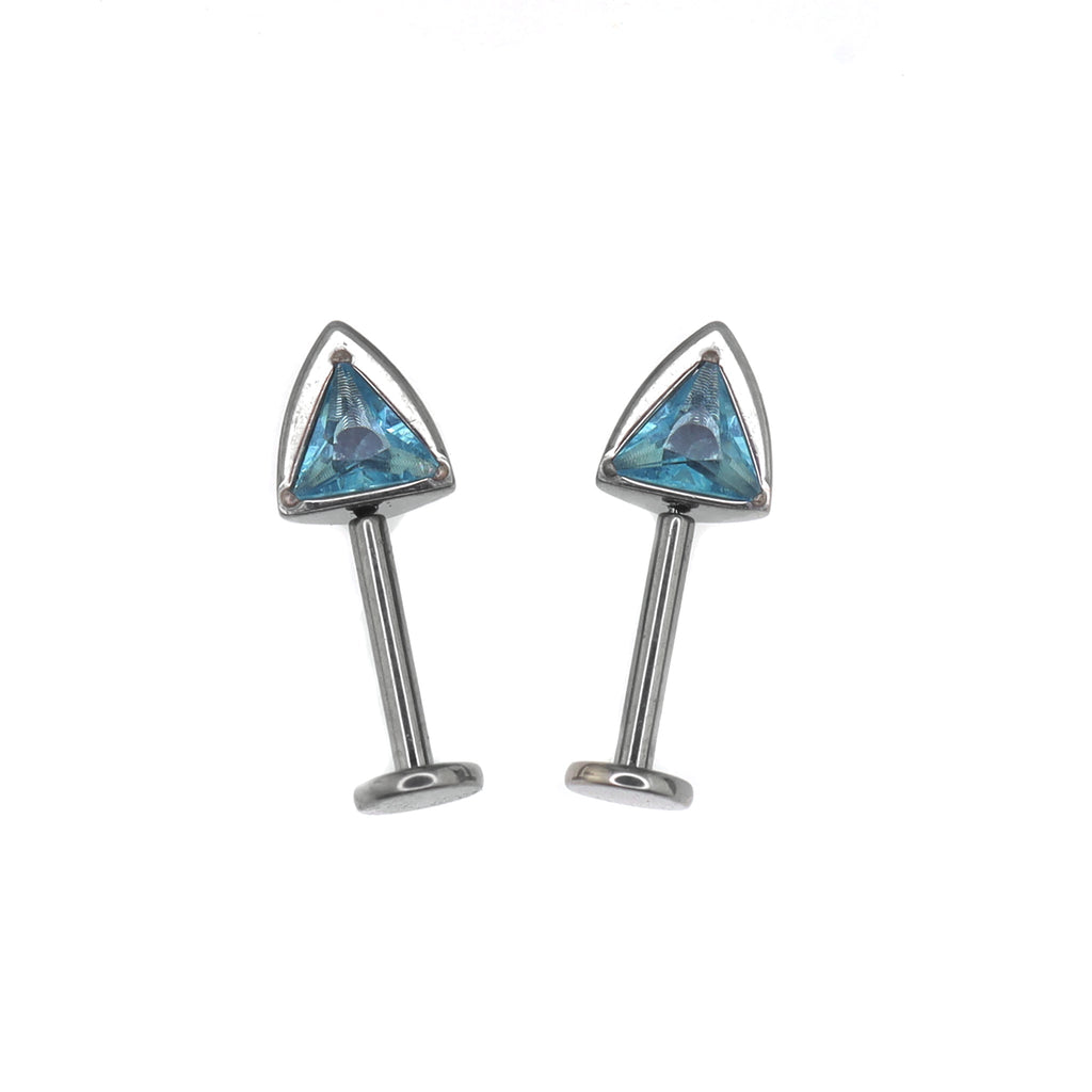 PAIR OF Cat Ear CZ Internally Threaded Titanium Ear Stud