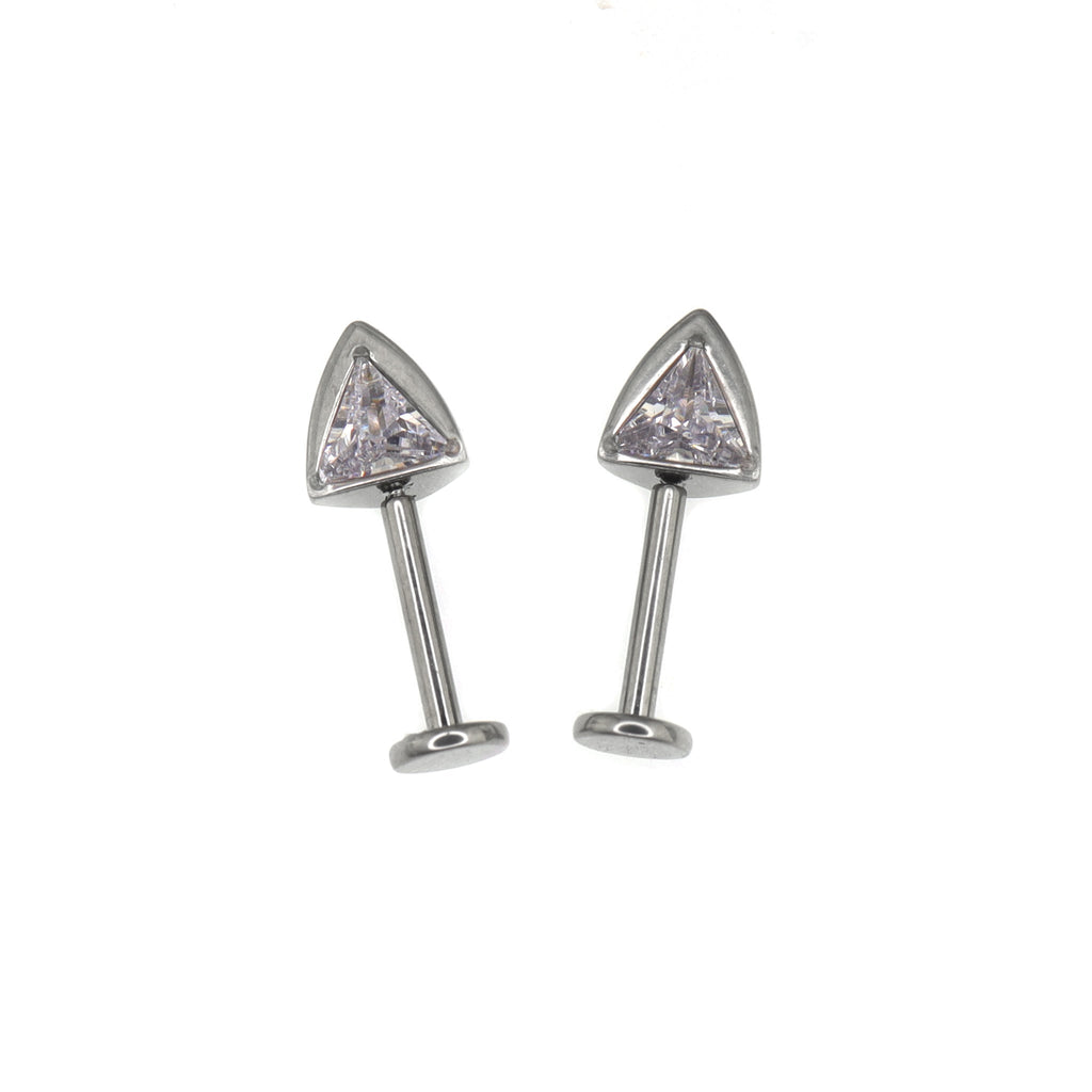 PAIR OF Cat Ear CZ Internally Threaded Titanium Ear Stud