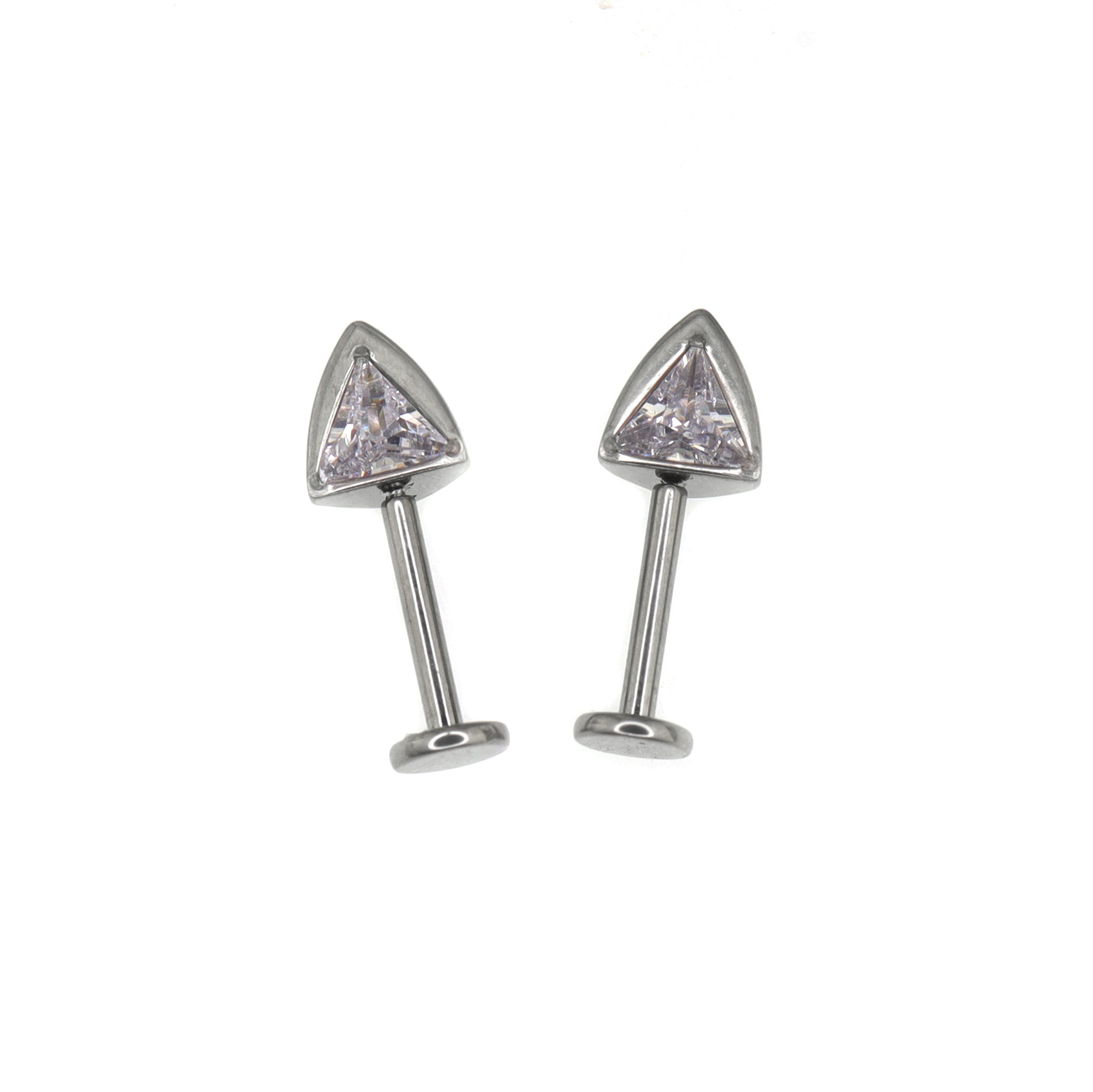 PAIR OF Cat Ear CZ Internally Threaded Titanium Ear Stud