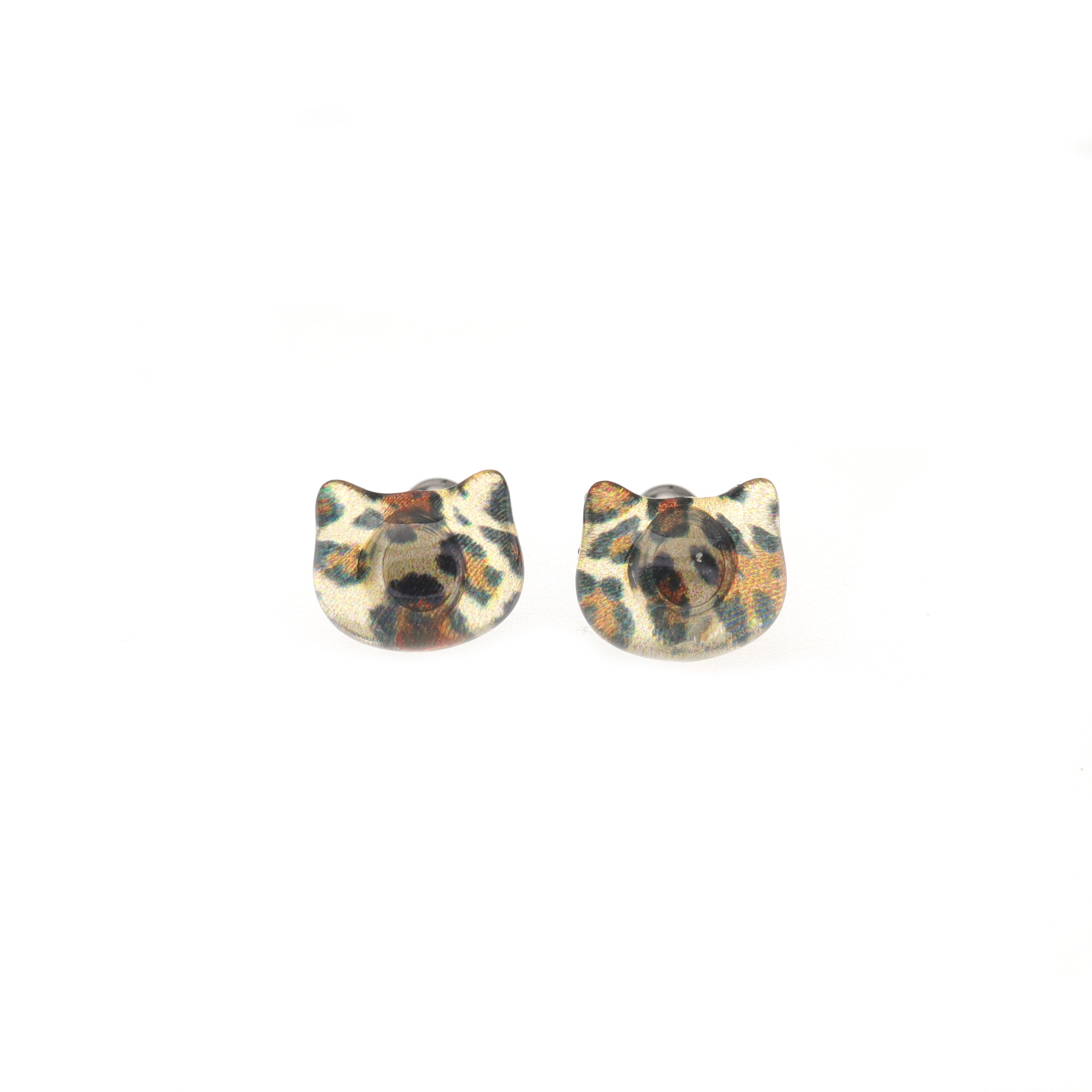 Leopard Print Cat Head Titanium Internally Threaded studs