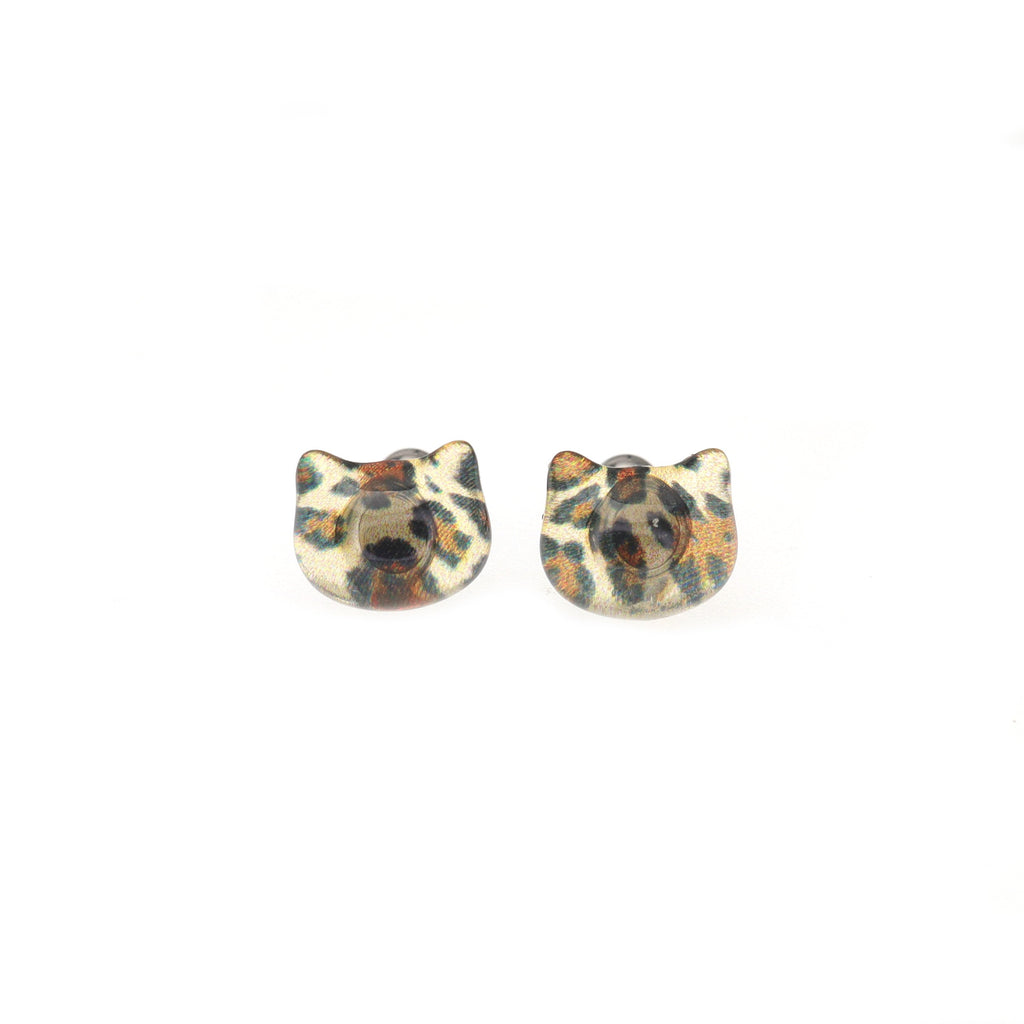 Leopard Print Cat Head stainless steel Ear Studs