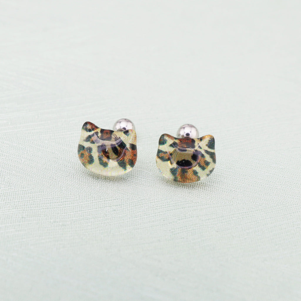 Leopard Print Cat Head stainless steel Ear Studs