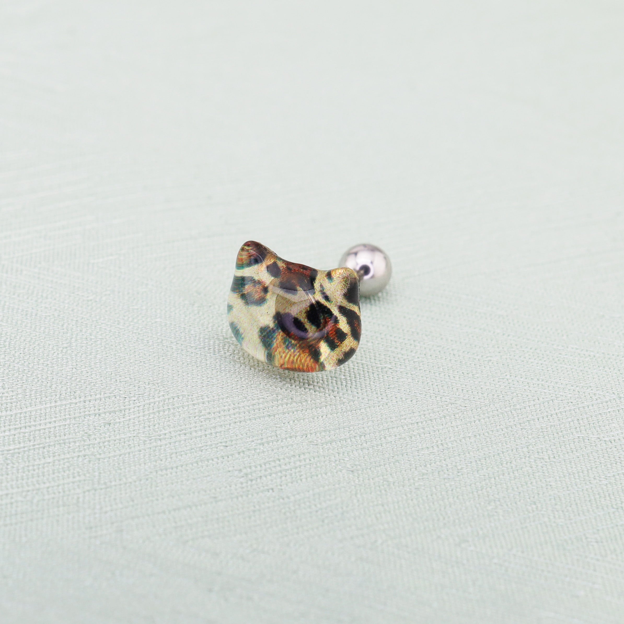 Leopard Print Cat Head Titanium Ear Studs