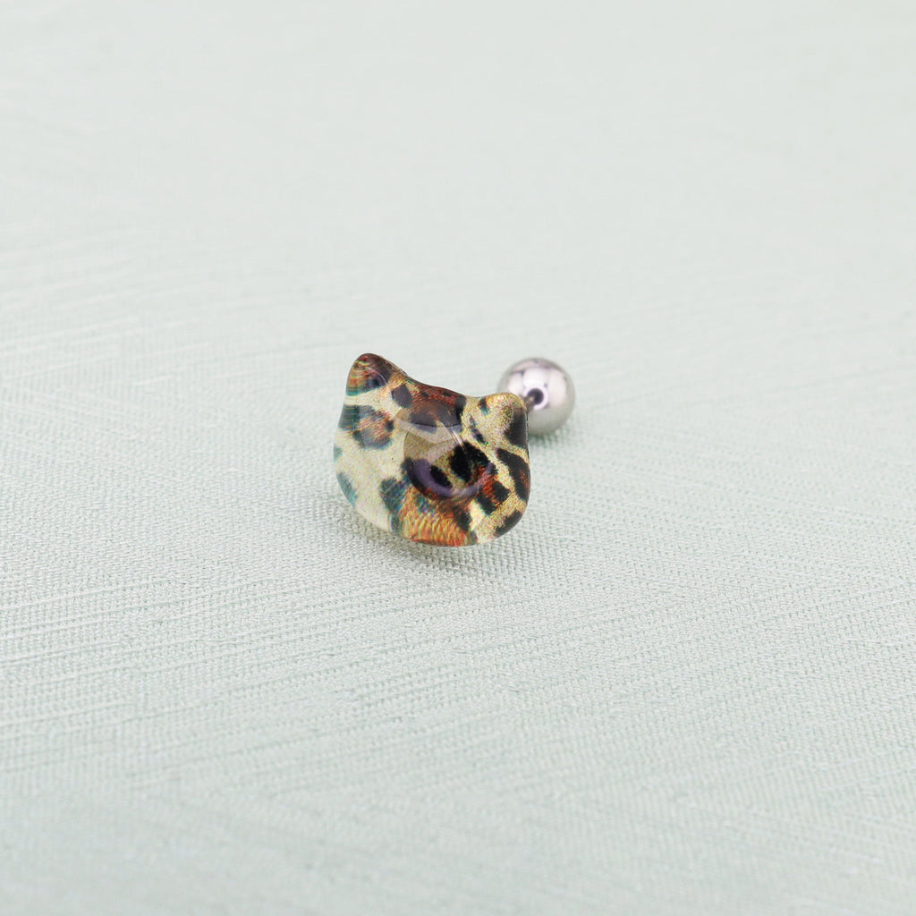 Leopard Print Cat Head stainless steel Ear Studs
