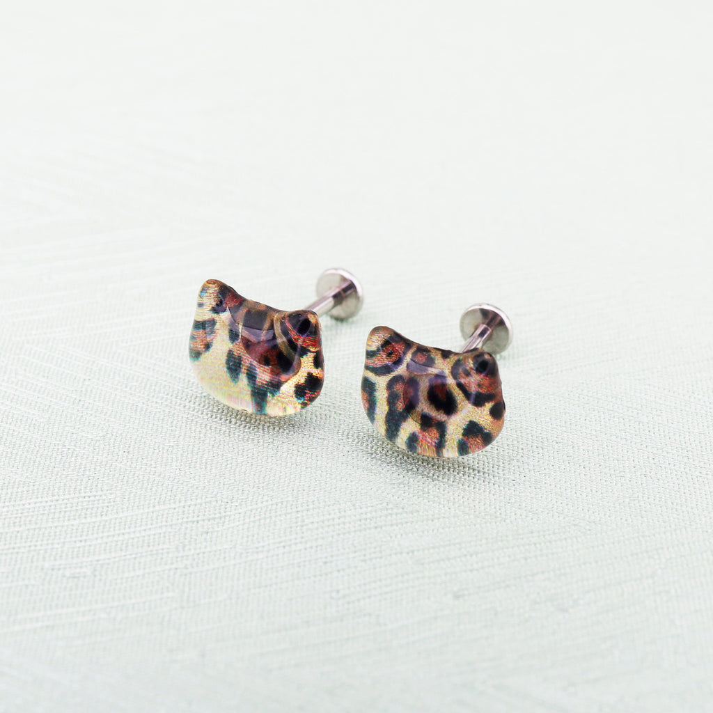 Leopard Print Cat Head stainless steel Internally Threaded studs