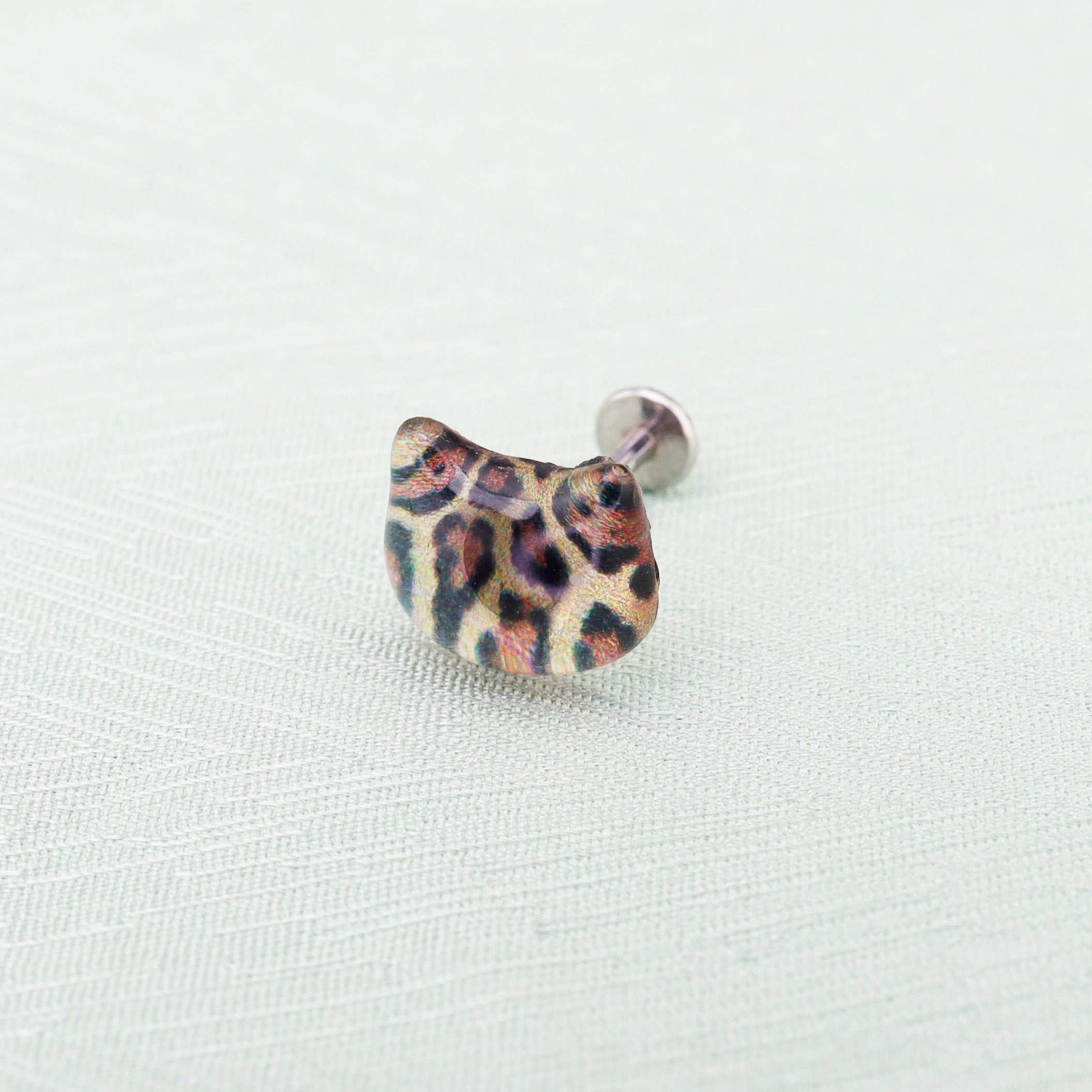 Leopard Print Cat Head Titanium Internally Threaded studs