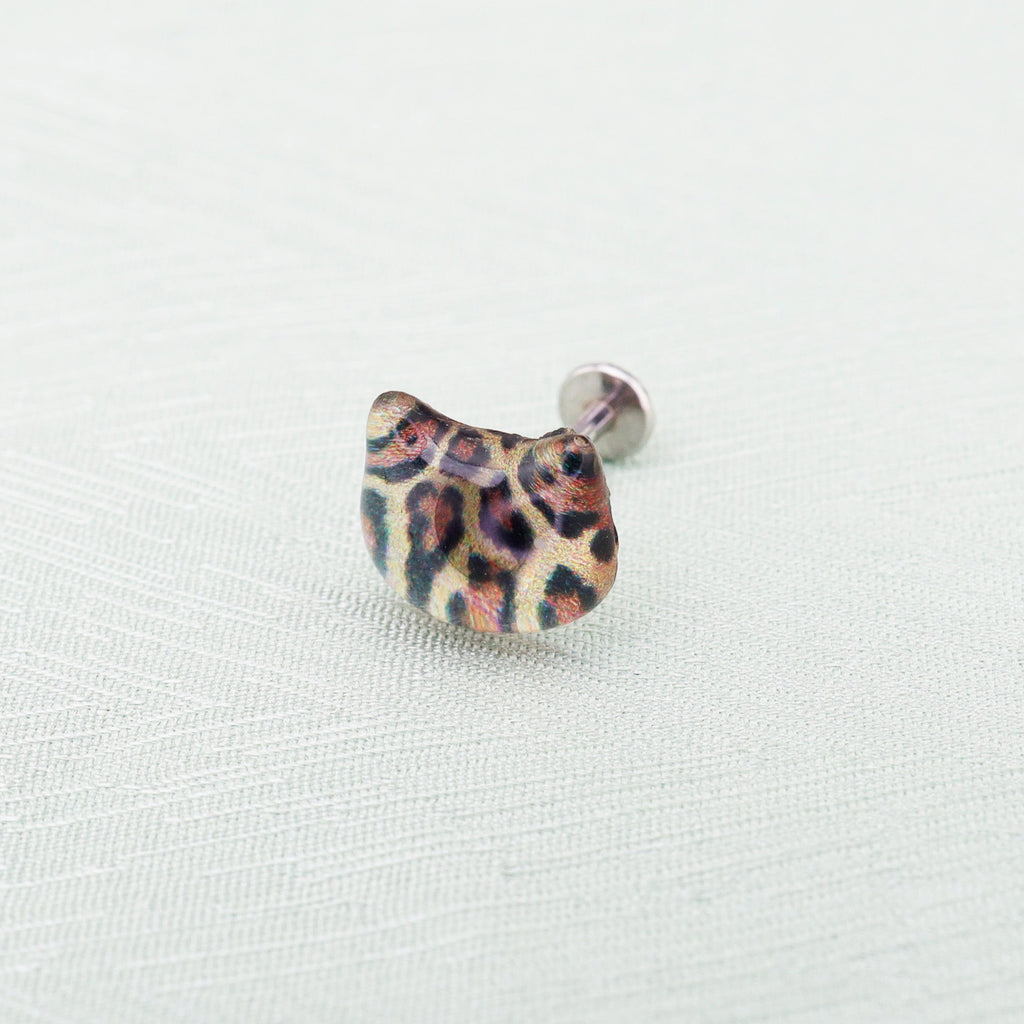 Leopard Print Cat Head stainless steel Internally Threaded studs
