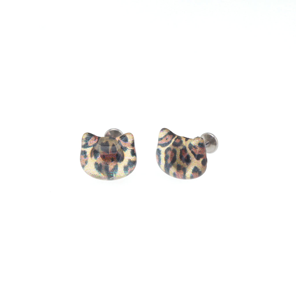 Leopard Print Cat Head stainless steel Internally Threaded studs