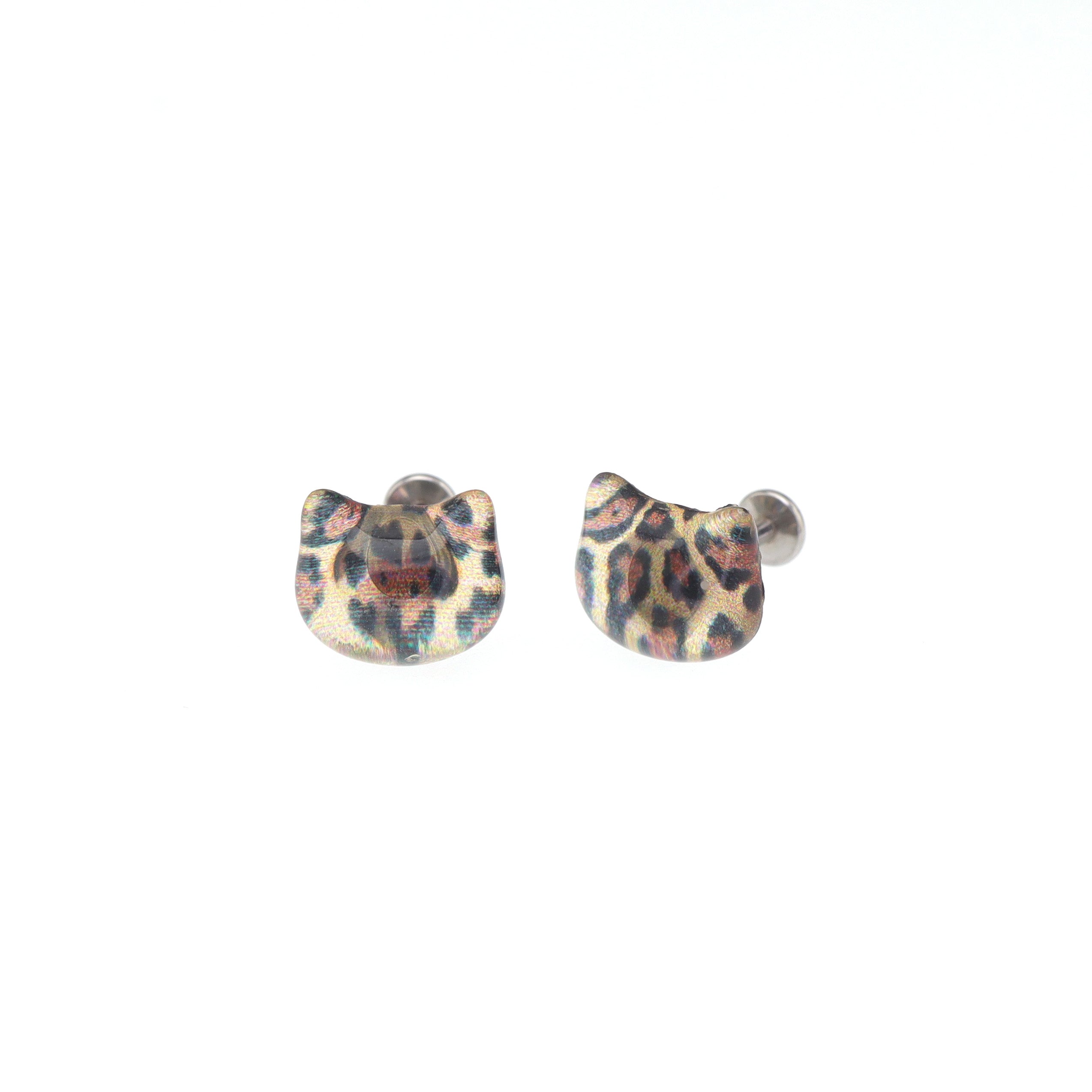 Leopard Print Cat Head stainless steel Internally Threaded studs