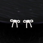Heart Pearl Bow stainless steel Ear Studs