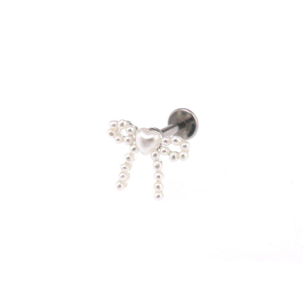 Heart Pearl Bow stainless steel Ear Studs