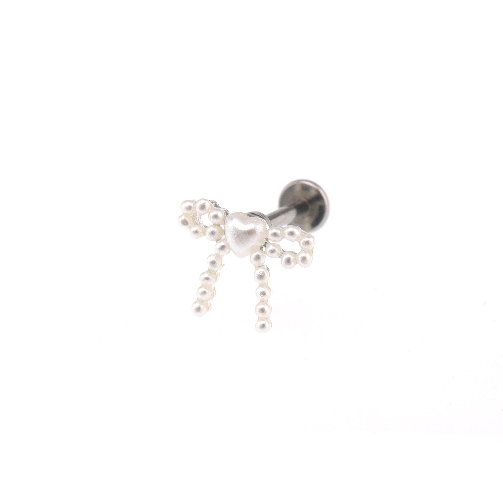 Heart Pearl Bow stainless steel Ear Studs