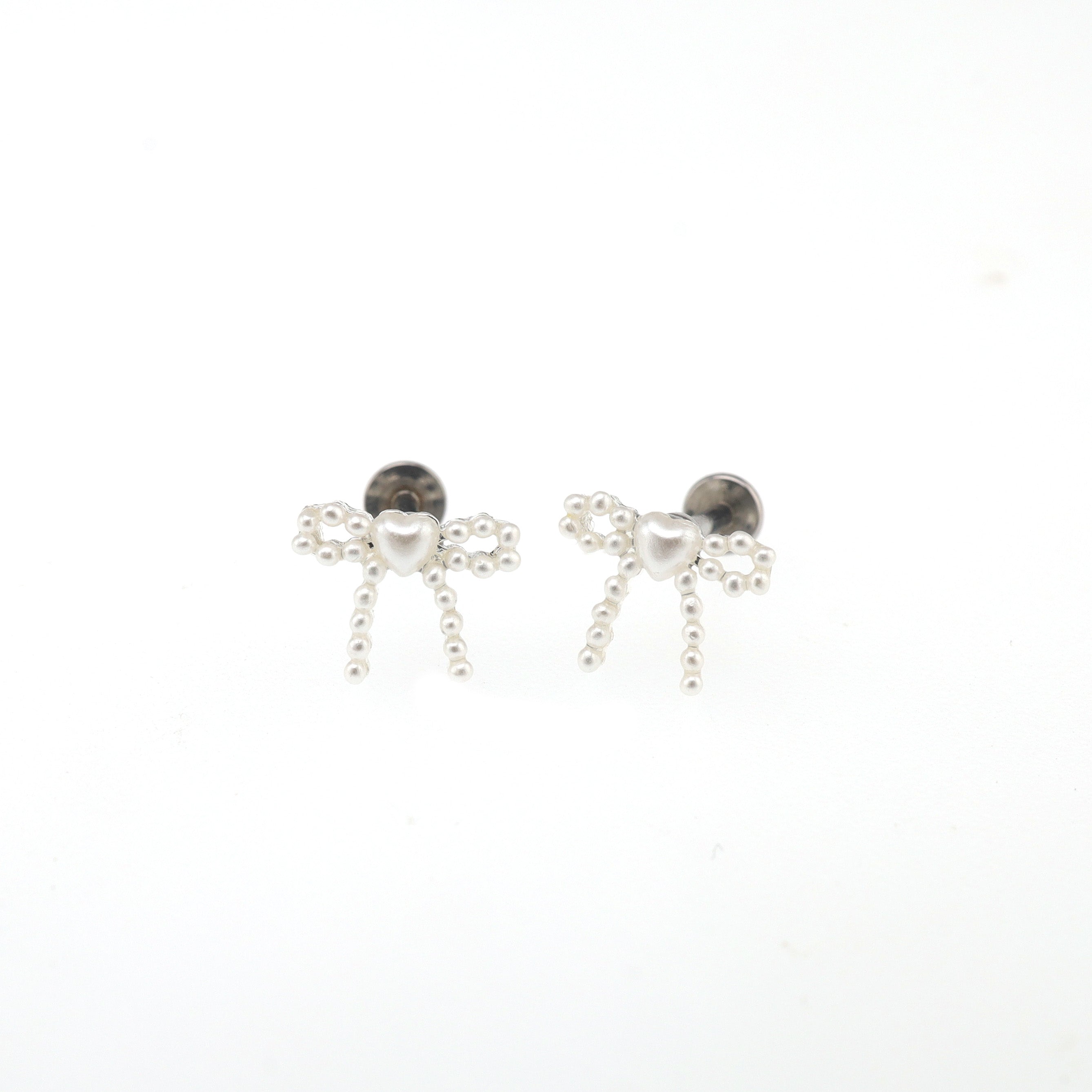 Heart Pearl Bow stainless steel Ear Studs