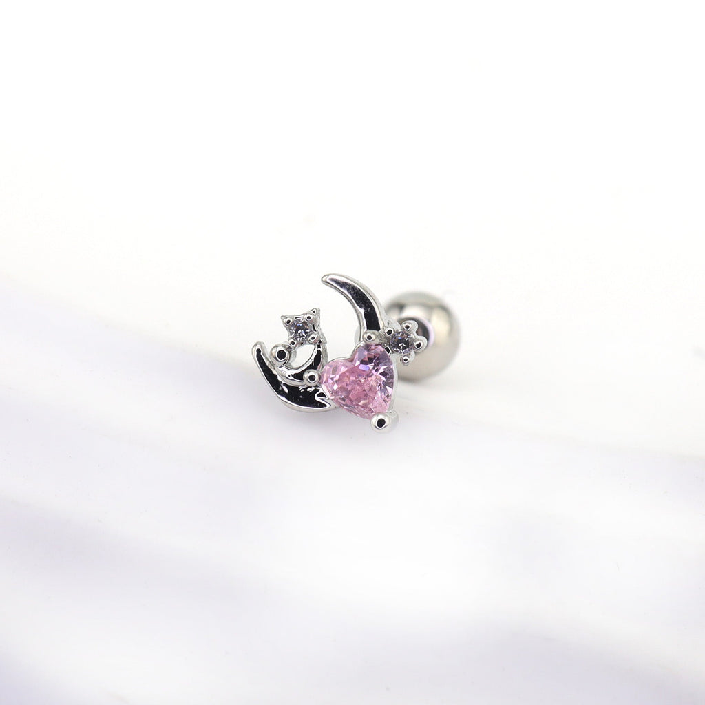 PAIR OF 20G Thin Star Moon Heart CZ Ear Studs