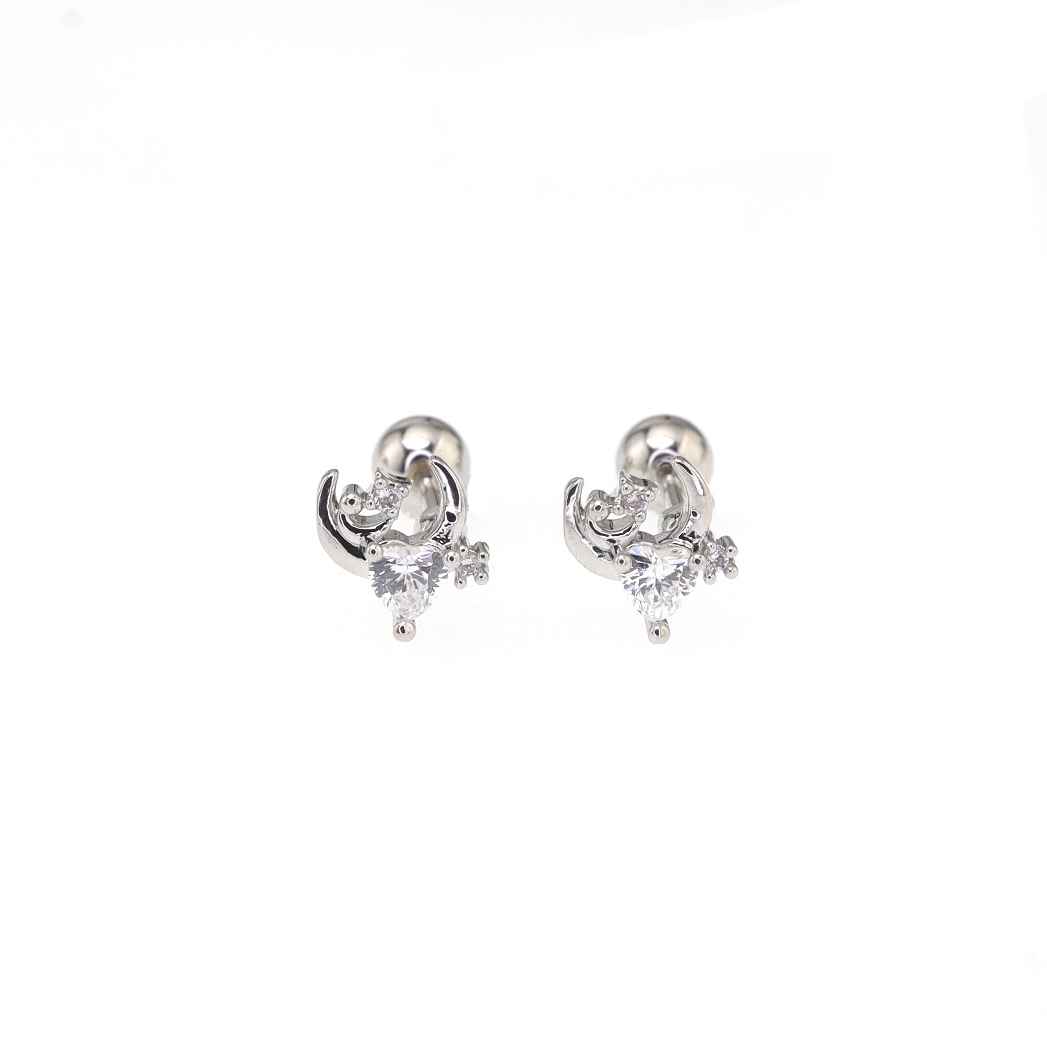 PAIR OF 20G Thin Star Moon Heart CZ Ear Studs