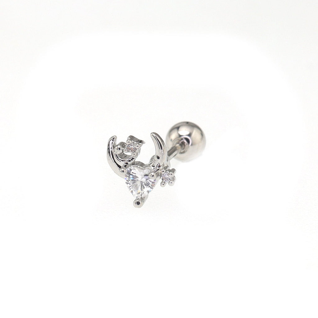 PAIR OF 20G Thin Star Moon Heart CZ Ear Studs