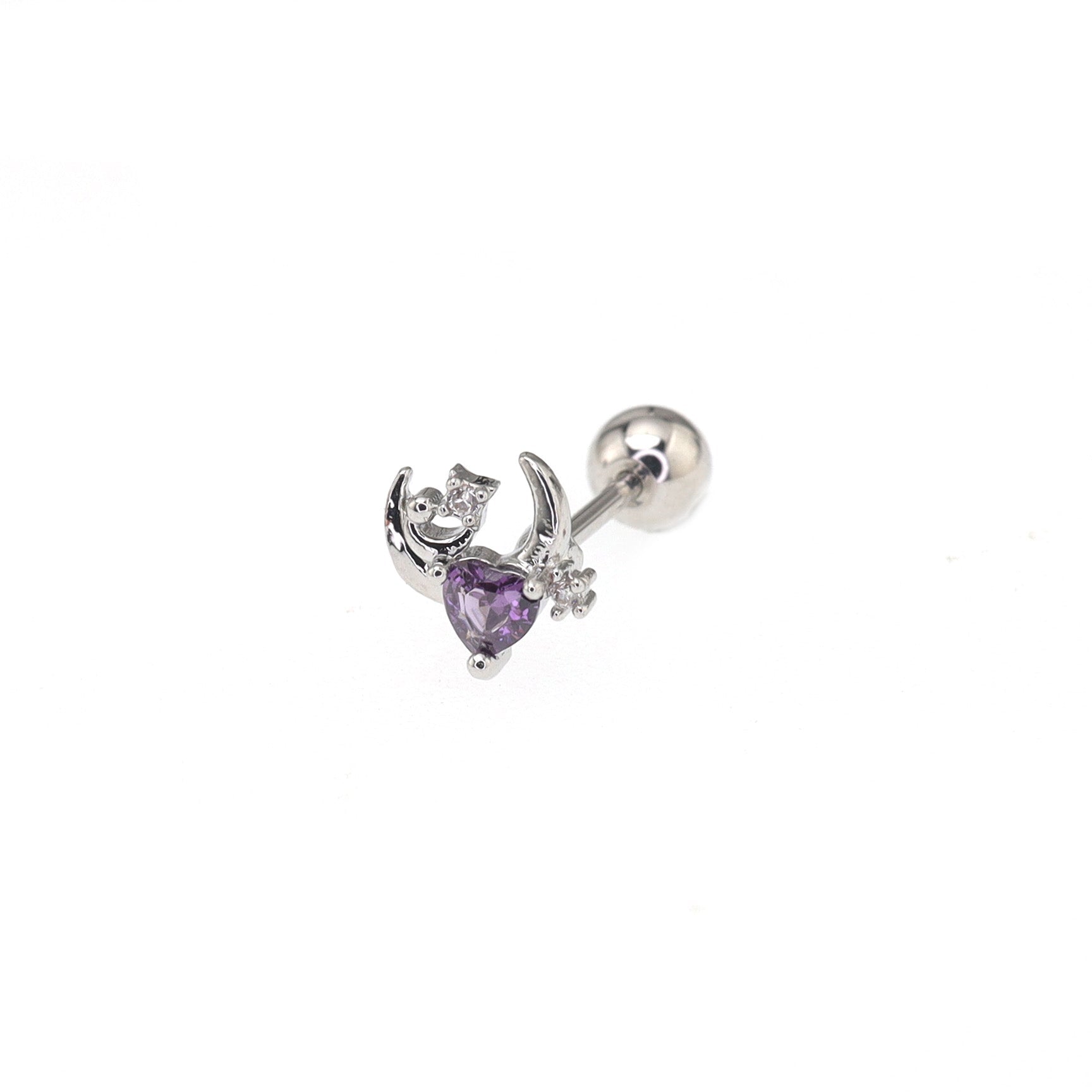 PAIR OF 20G Thin Star Moon Heart CZ Ear Studs