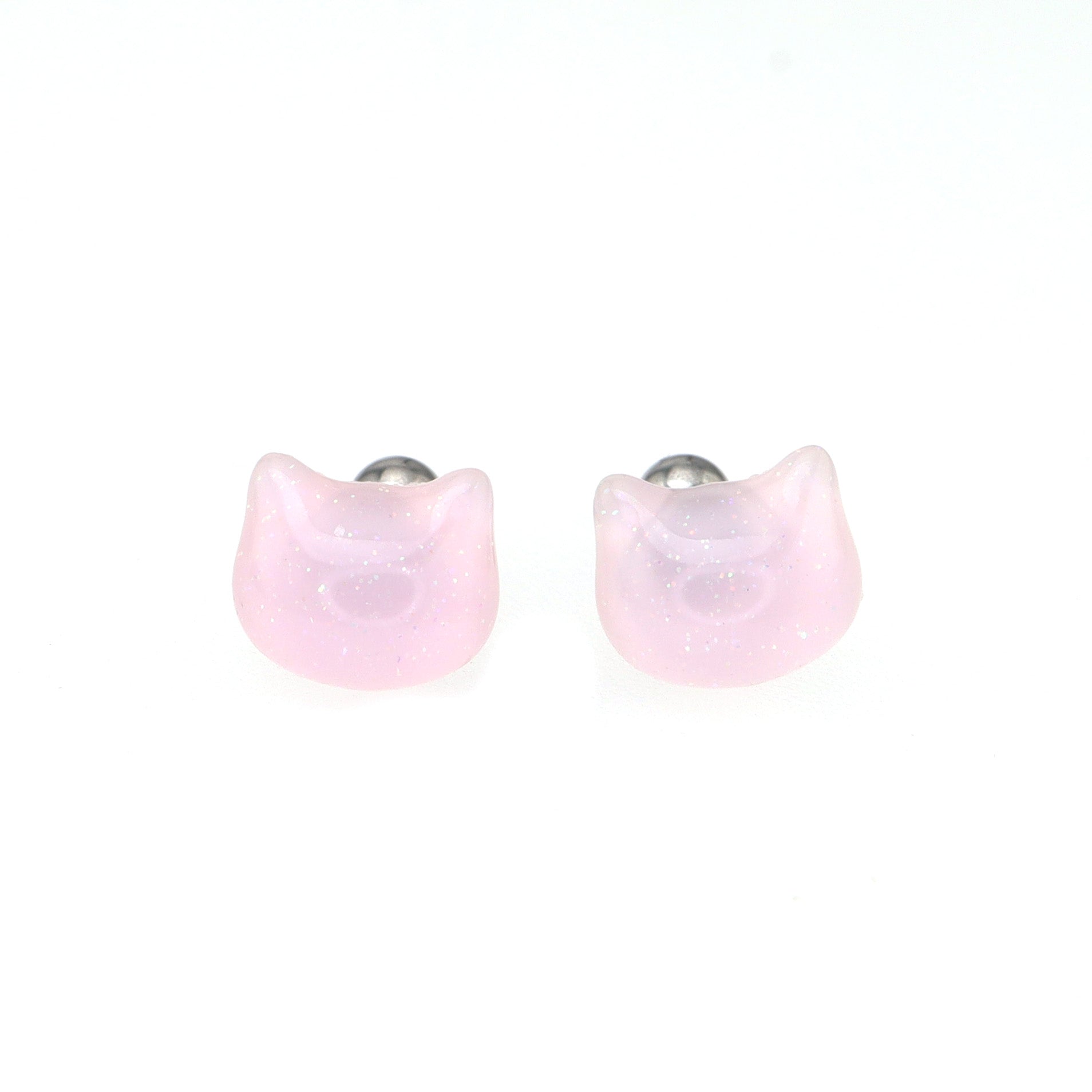 Brown & Pink Cat Head Stainless steel Ear Studs