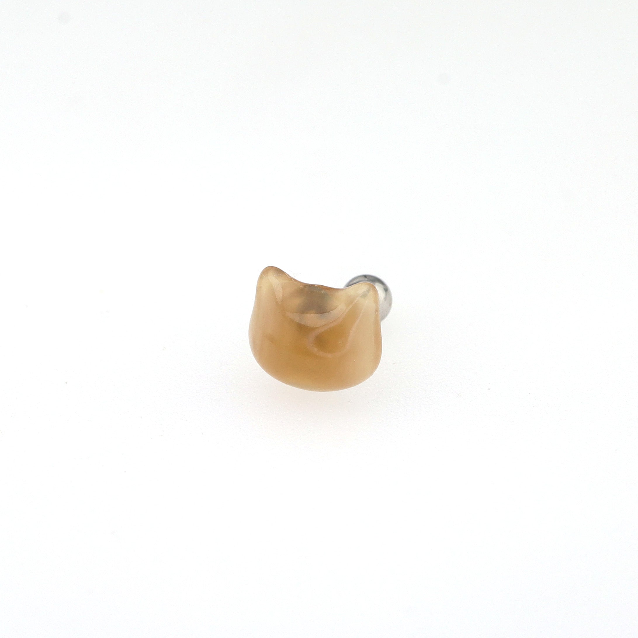 Brown & Pink Cat Head Stainless steel Ear Studs