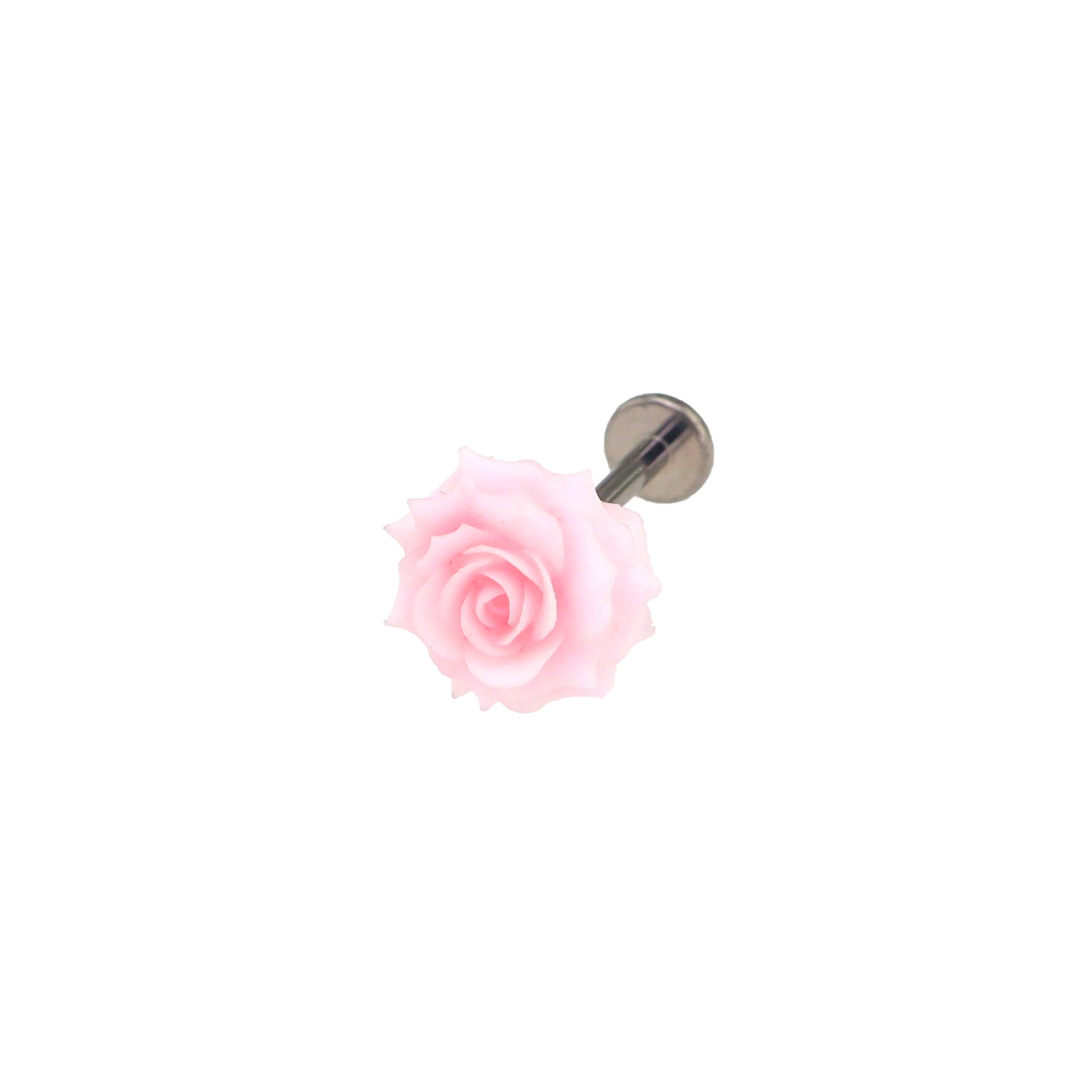 3D Pink Resin Rose Titanium Studs