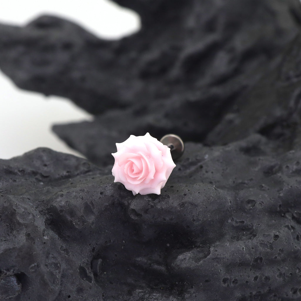 3D Pink Resin Rose Titanium Studs