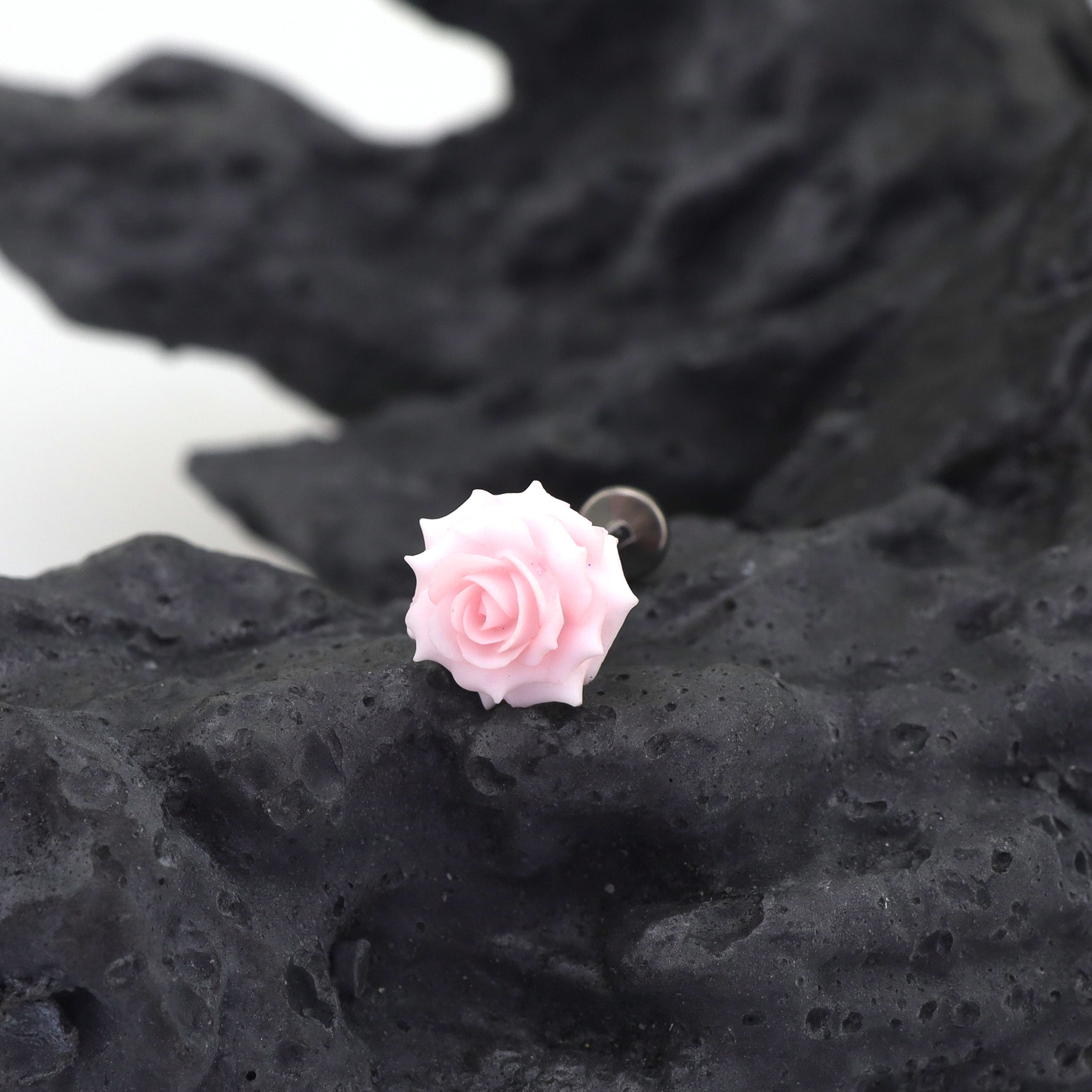 3D Pink Resin Rose Titanium Studs