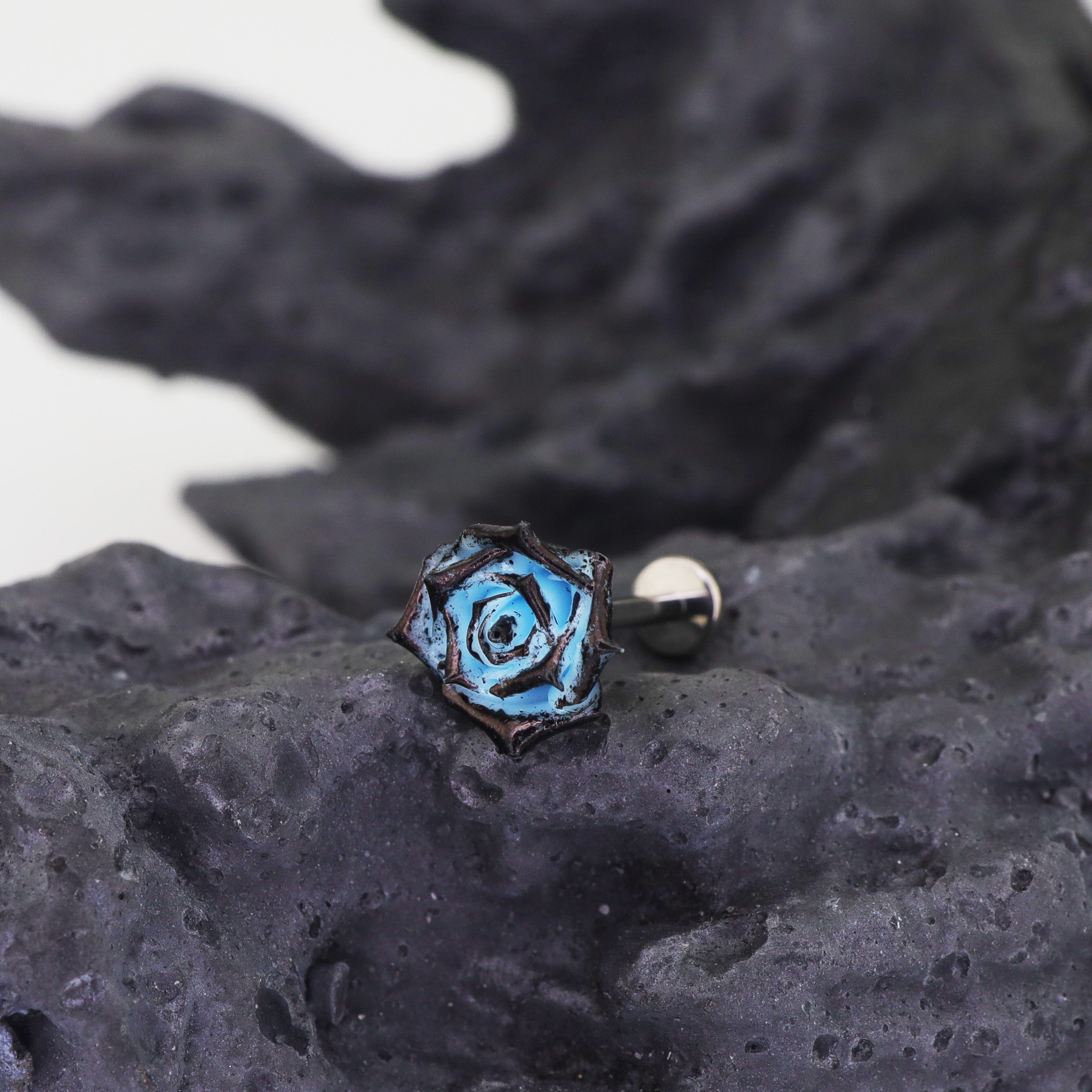 3D Blue Resin Rose stainless steel Ear Studs