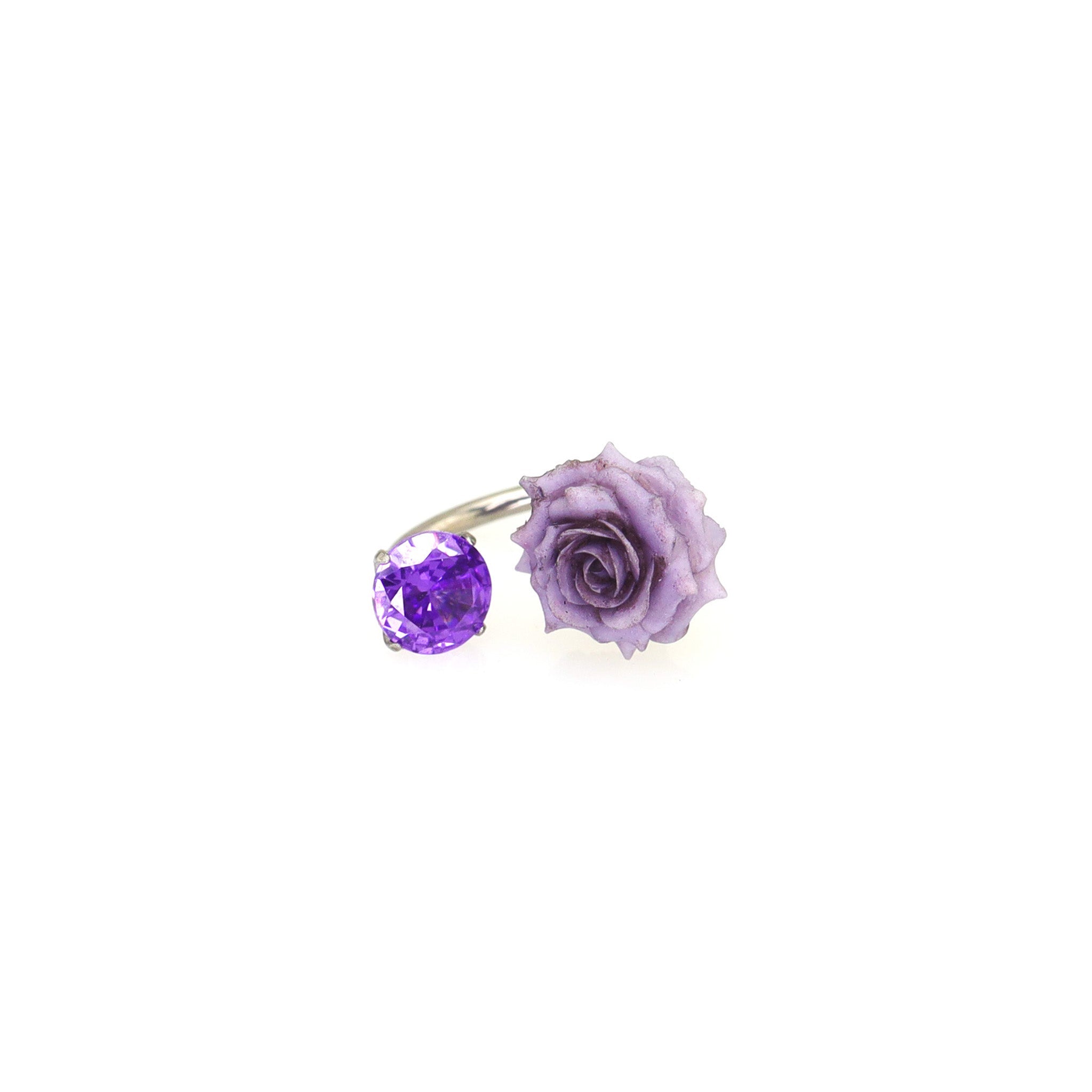 3D Purple Resin Rose & CZ Titanium Horseshoe Rings