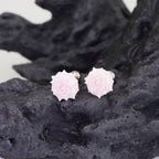 PAIR OF 3D Pink Resin Rose stainless steel Ear Studs