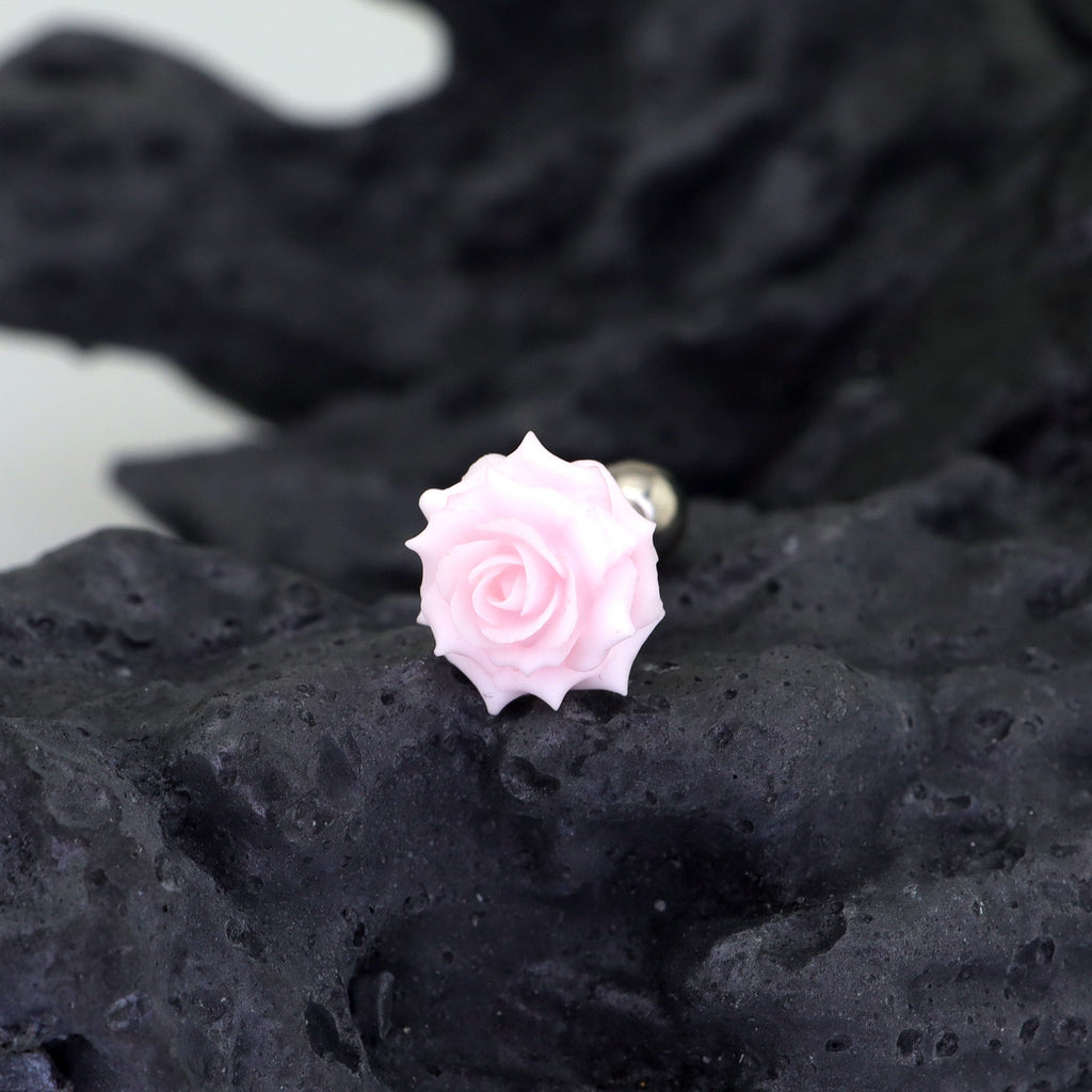 PAIR OF 3D Pink Resin Rose stainless steel Ear Studs