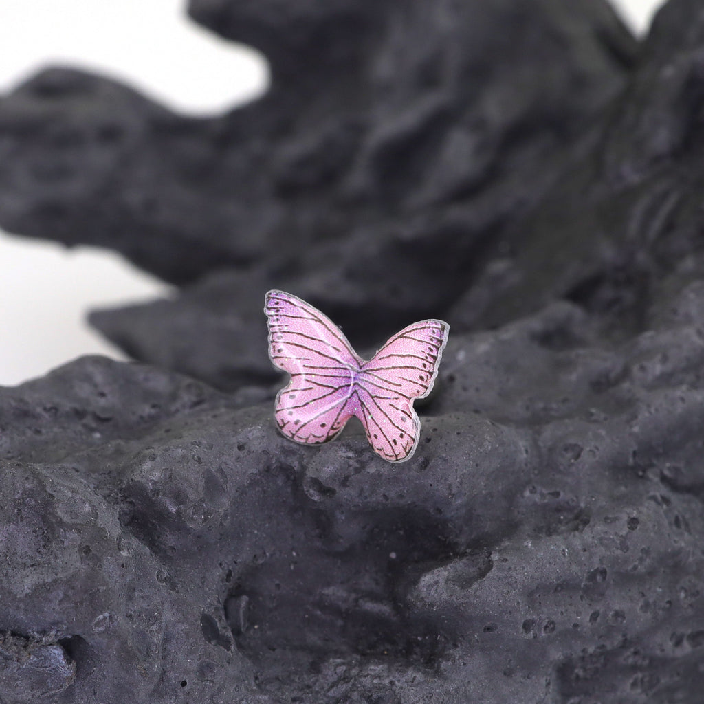 Pair Of 3D Pink Gradient Resin Butterfly Stainless Steel  Ear Studs