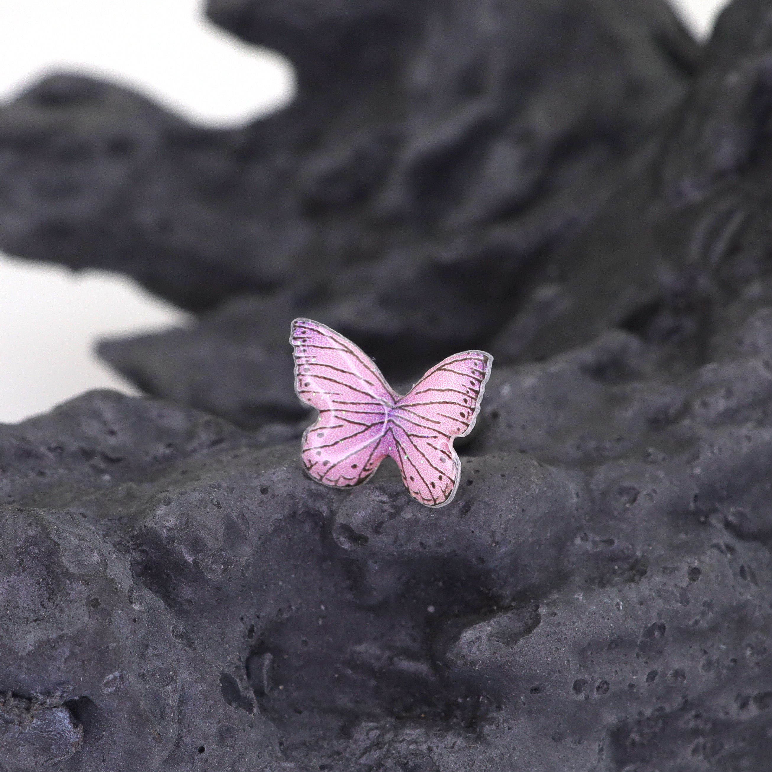 Pair Of 3D Pink Gradient Resin Butterfly Stainless Steel  Ear Studs