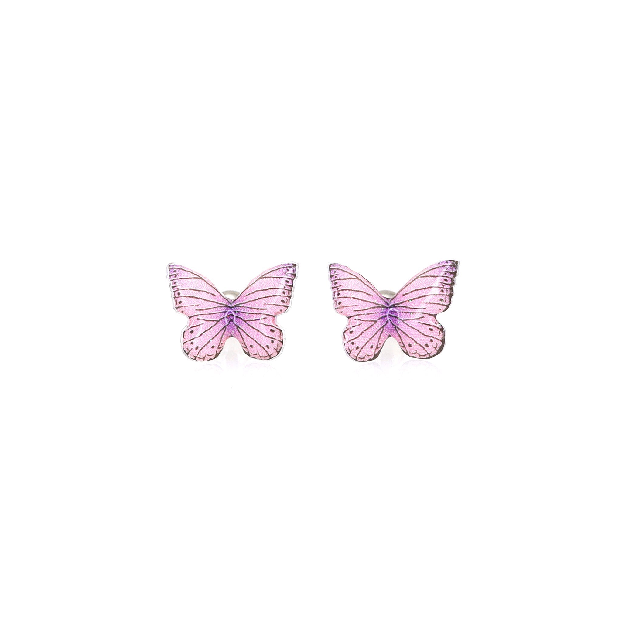 Pair Of 3D Pink Gradient Resin Butterfly Stainless Steel  Ear Studs