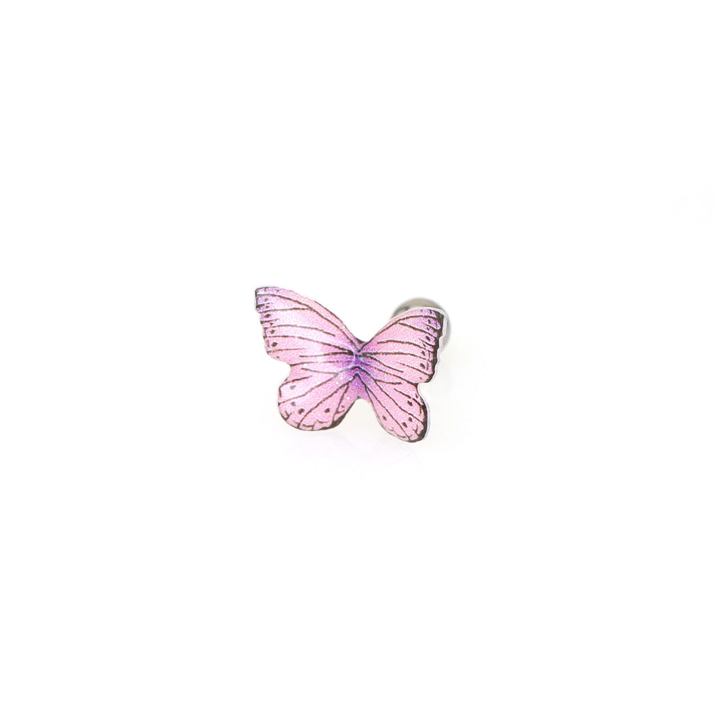 Pair Of 3D Pink Gradient Resin Butterfly Stainless Steel  Ear Studs