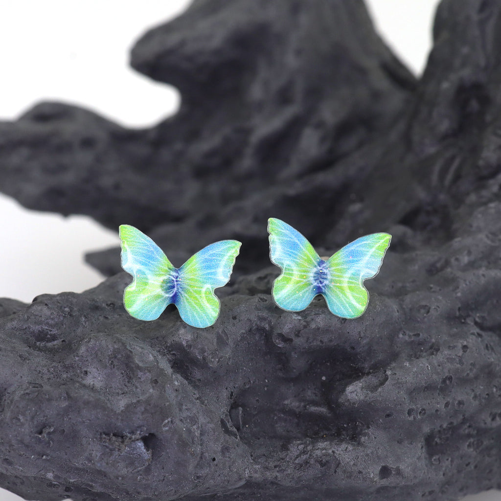 Green Gradient Resin Butterfly stainless steel Ear Studs